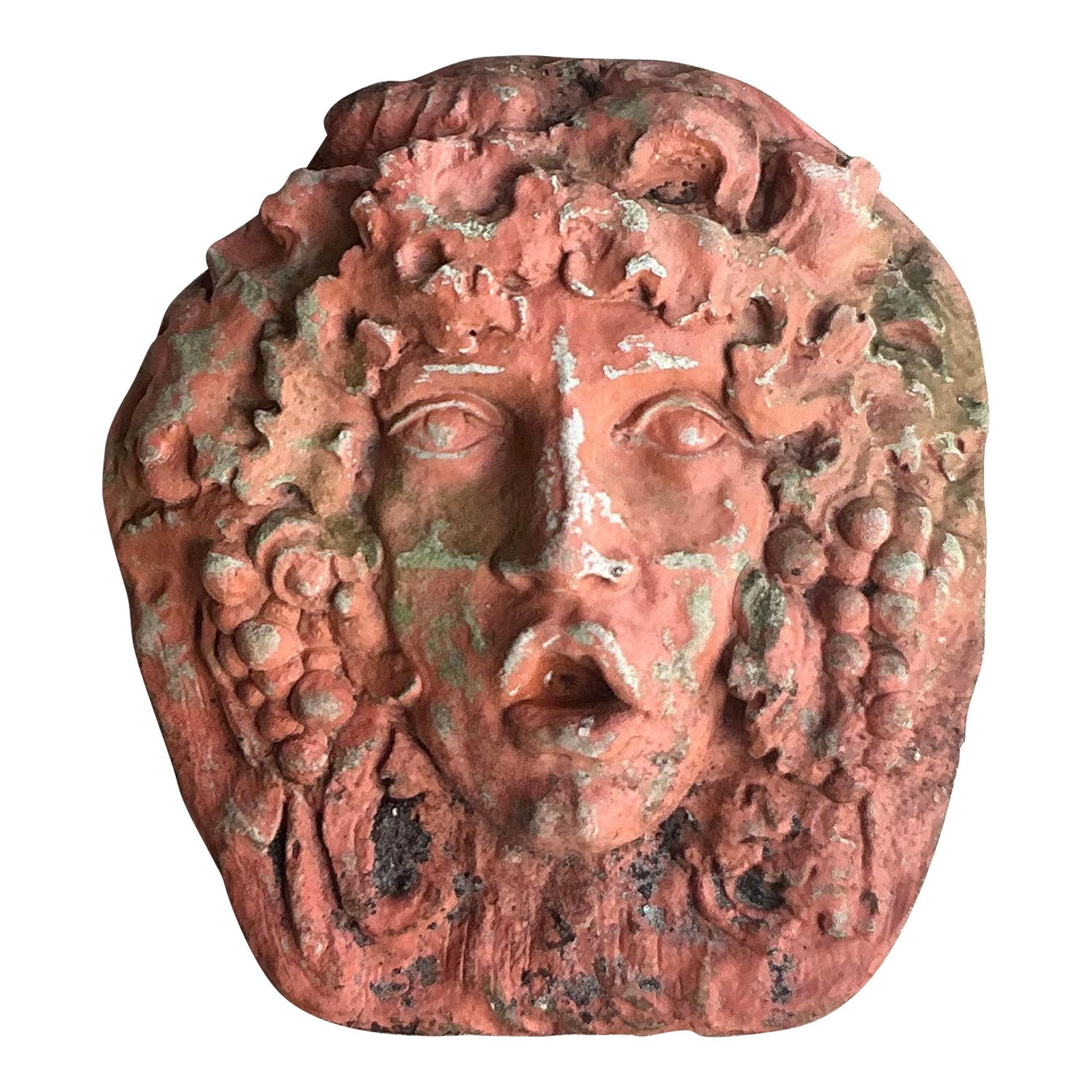 Vintage Boho Goddess Wall Sculpture in Brick Red Concrete: Vintage Boho Goddess Wall Sculpture in Brick Red Concrete Enhance your decor with this vintage boho cast concrete goddess wall sculpture, a stunning piece that exudes mystical beauty. The intricate de