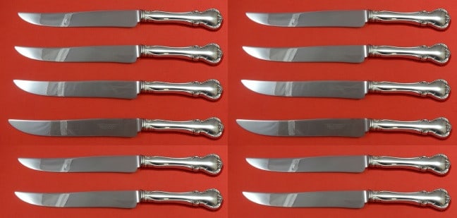 Towle French Provincial Sterling Silver Steak Knife Set 12 pcs: Towle French Provincial Sterling Silver Steak Knife Set 12 pcs This exquisite set of 12 steak knives features the elegant French Provincial pattern by Towle. Each knife measures 8 1/2" and boasts a st