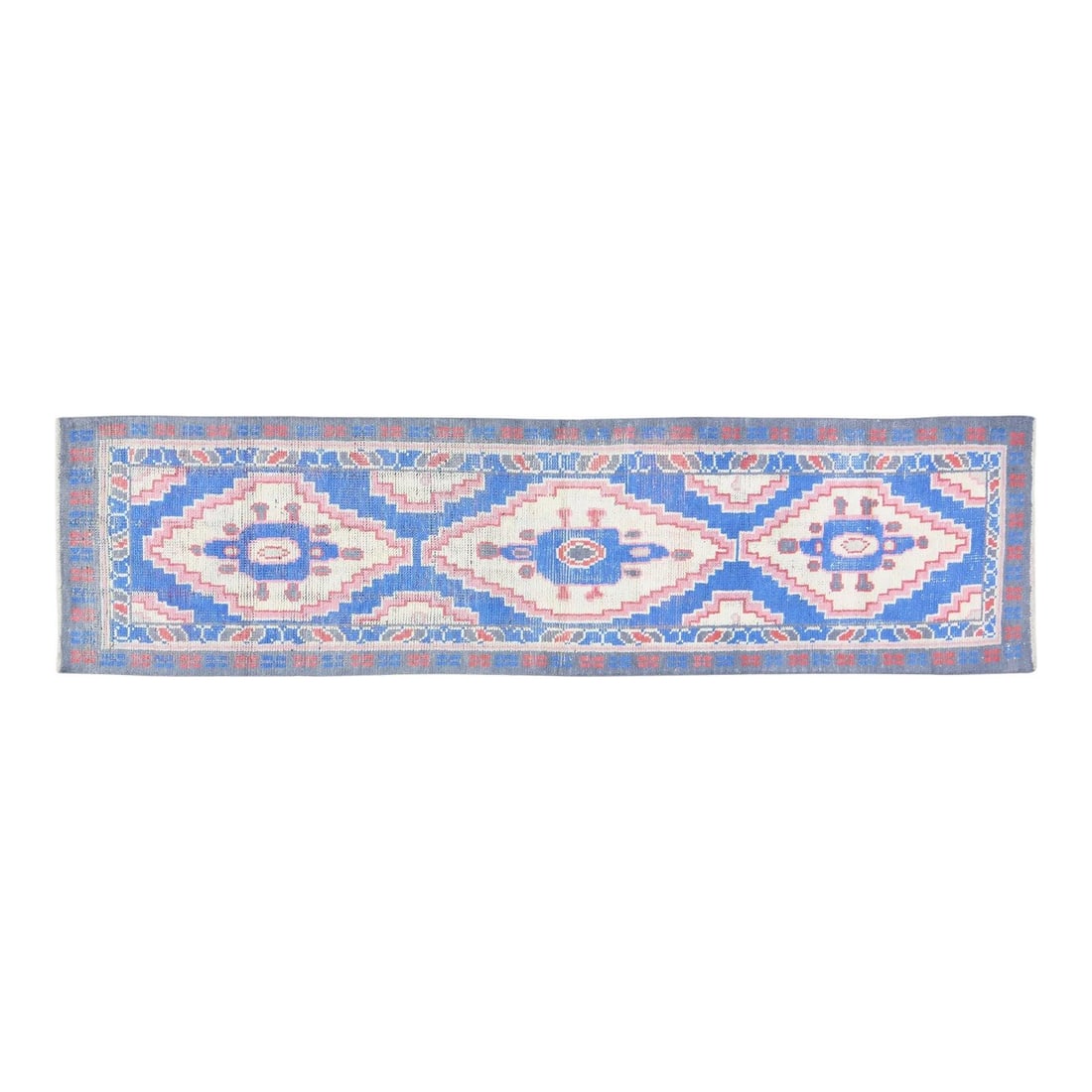 Azilal Moroccan Wool Runner Rug Blue Soft Hand Knotted 3' x 12'3": Azilal Moroccan Wool Runner Rug Blue Soft Hand Knotted 3' x 12'3" This 1960s Moroccan Azilal runner rug features a hand-knotted construction with natural colors and a contemporary style. Crafted from 