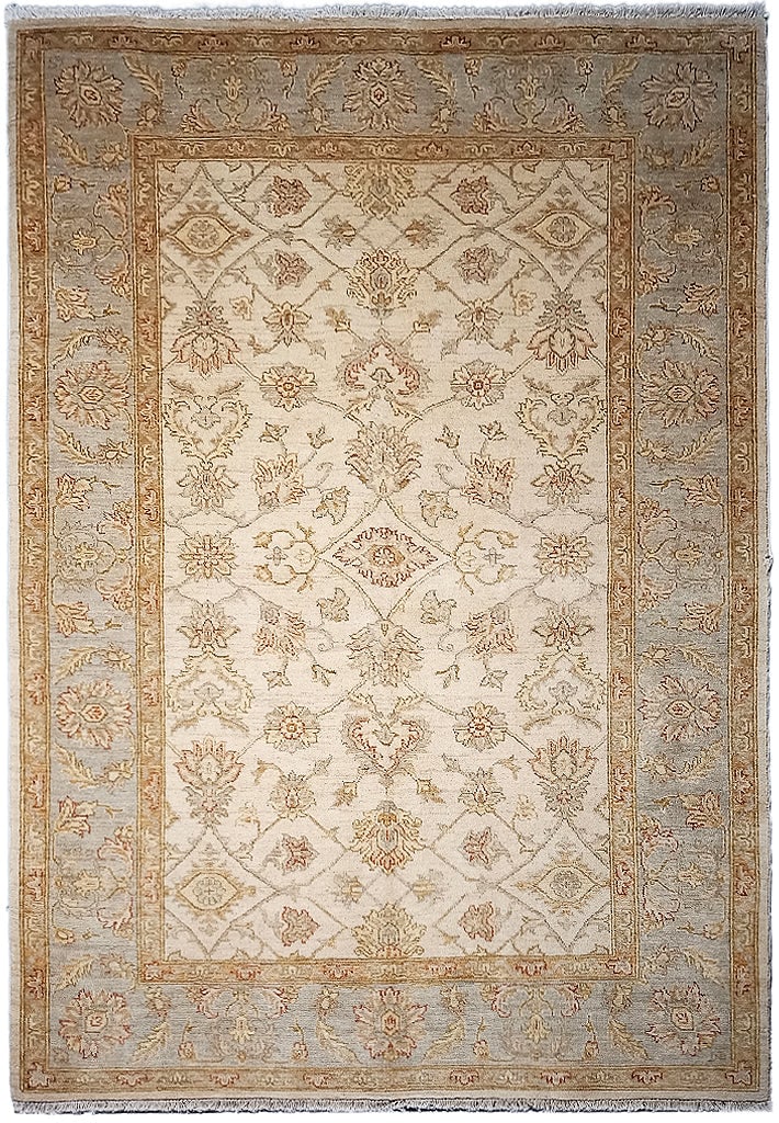 5.7 x 8 Chobi Peshawar Rug Ivory Light Blue Hand-Knotted Wool: 5.7 x 8 Chobi Peshawar Rug Ivory Light Blue Hand-Knotted Wool Free continental US Shipping Elevate your interior decor with this exquisite 5.7 x 8 Quality Chobi Peshawar Rug in Ivory Light Blue. This 
