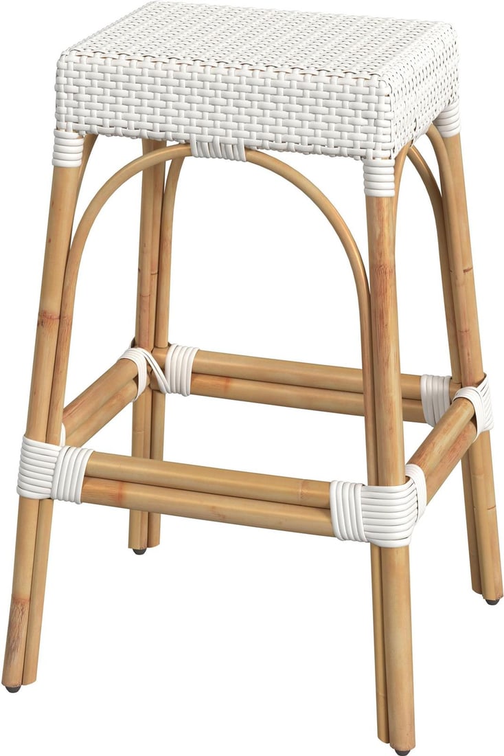 Butler Coastal Style Rattan Barstool Natural Finish 30H: Butler Coastal Style Rattan Barstool Natural Finish 30H Introducing the Elegant Tobias Barstool, a perfect blend of style and functionality. Crafted with a natural rattan frame and finished in glossy 