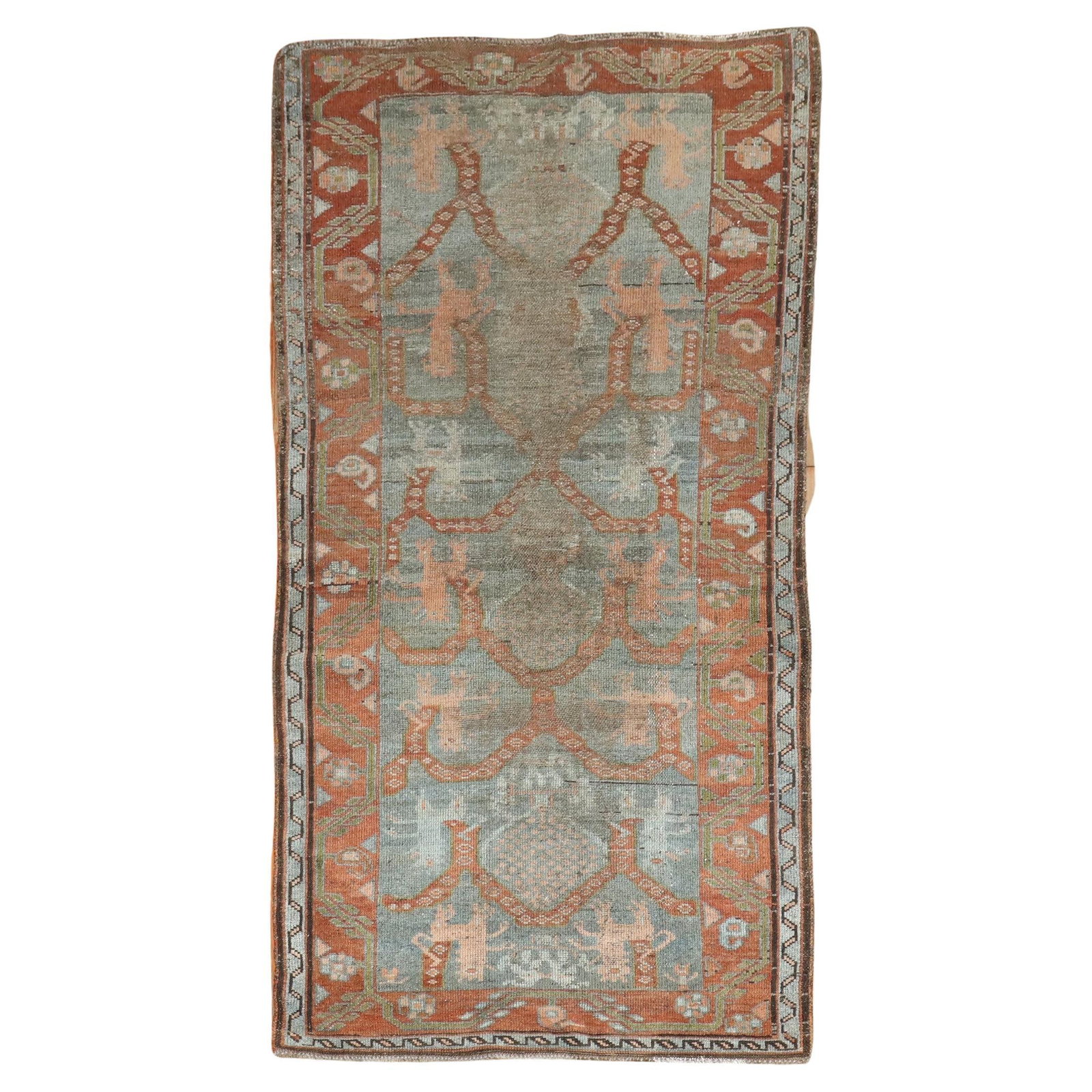 Zabihi Persian Kurd Lion Antique Hand-Woven Wool Rug 39 x 74: Zabihi Persian Kurd Lion Antique Hand-Woven Wool Rug 39 x 74 Discover a stunning piece of history with this late 19th century Persian Kurd Lion antique rug. This hand-woven rug features a captivating 