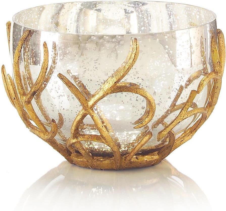 John-Richard Handcrafted Gold Leaf Mercury Glass Branch Bowl: John-Richard Handcrafted Gold Leaf Mercury Glass Branch Bowl This exquisite handcrafted bowl features an elegant Art Nouveau design, beautifully encased in a branch motif. Finished in gold leaf silver