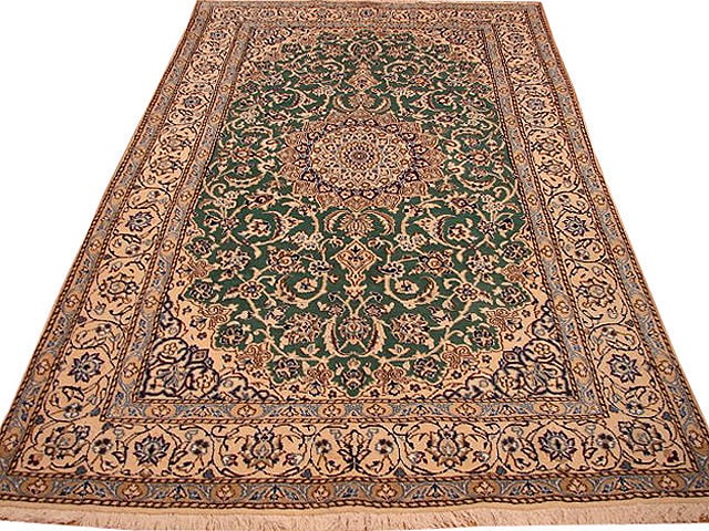 5 x 8 Signed Persian Nain Rug Green Wool Silk Handmade (1 of 6)
