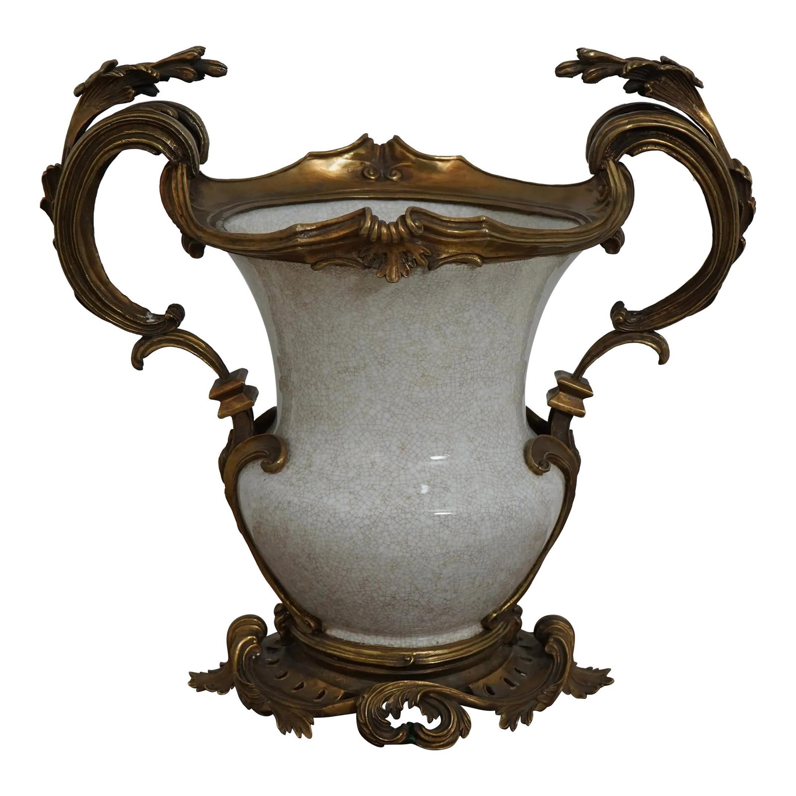 French Louis XIV Style Bronze Porcelain Urn 30 Years Old: French Louis XIV Style Bronze Porcelain Urn 30 Years Old This exquisite French Louis XIV Style Urn showcases a beautiful fusion of heavy bronzework and crackle finish porcelain. The urn features high-
