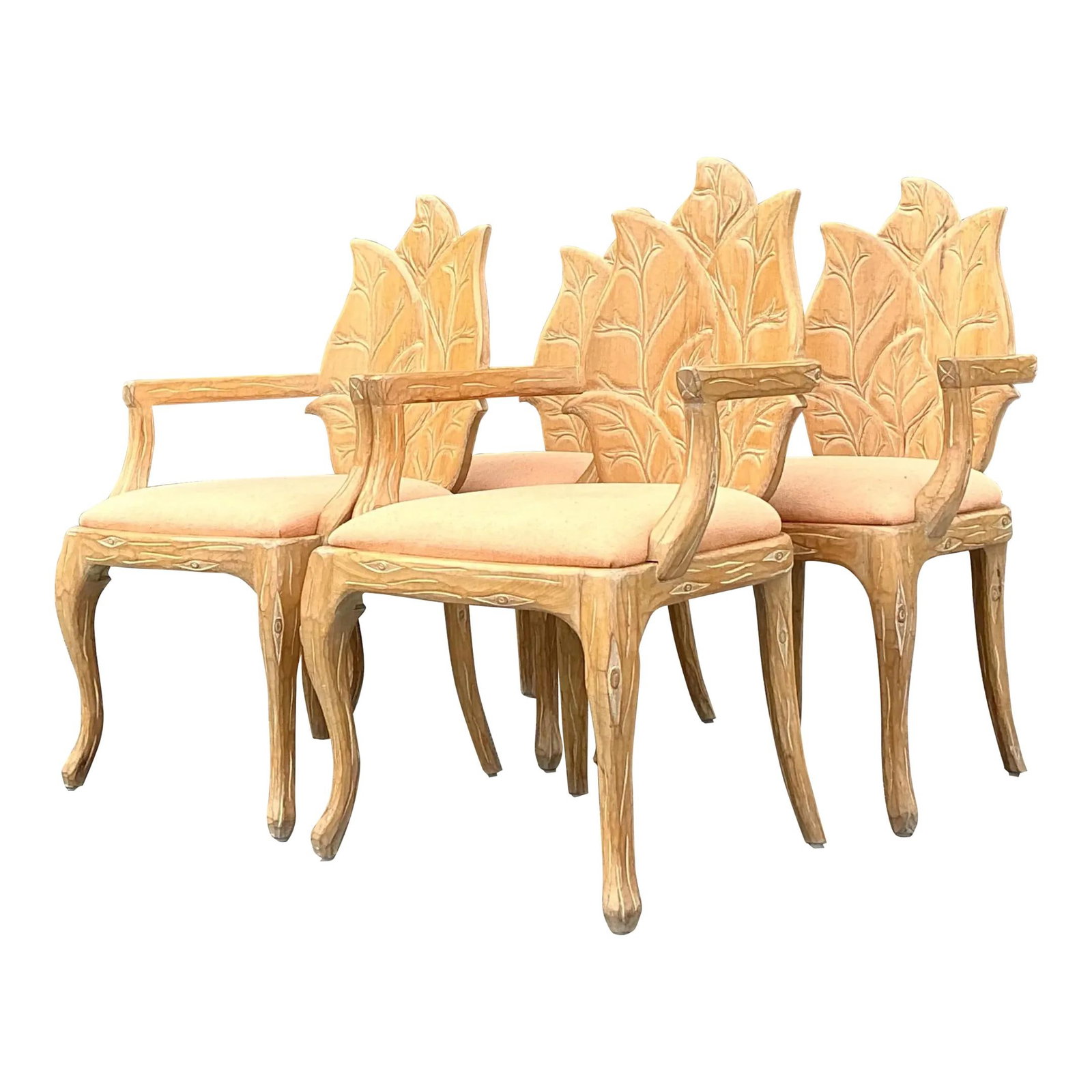 Elegant Vintage Regency Faux Bois Dining Chairs Set of 4: Elegant Vintage Regency Faux Bois Dining Chairs Set of 4 Elevate your dining experience with this exquisite set of 4 Regency-style dining chairs. Crafted with elegantly carved faux bois frames that be