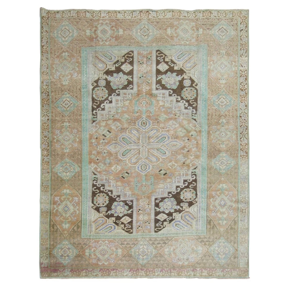 Unique Zabihi Collection Vintage Oushak Turkish Rug 94 x 117 in: Unique Zabihi Collection Vintage Oushak Turkish Rug 94 x 117 in Discover the charm of this one-of-a-kind vintage Turkish Anatolian rug, meticulously hand-woven from high-quality wool. This exquisite O
