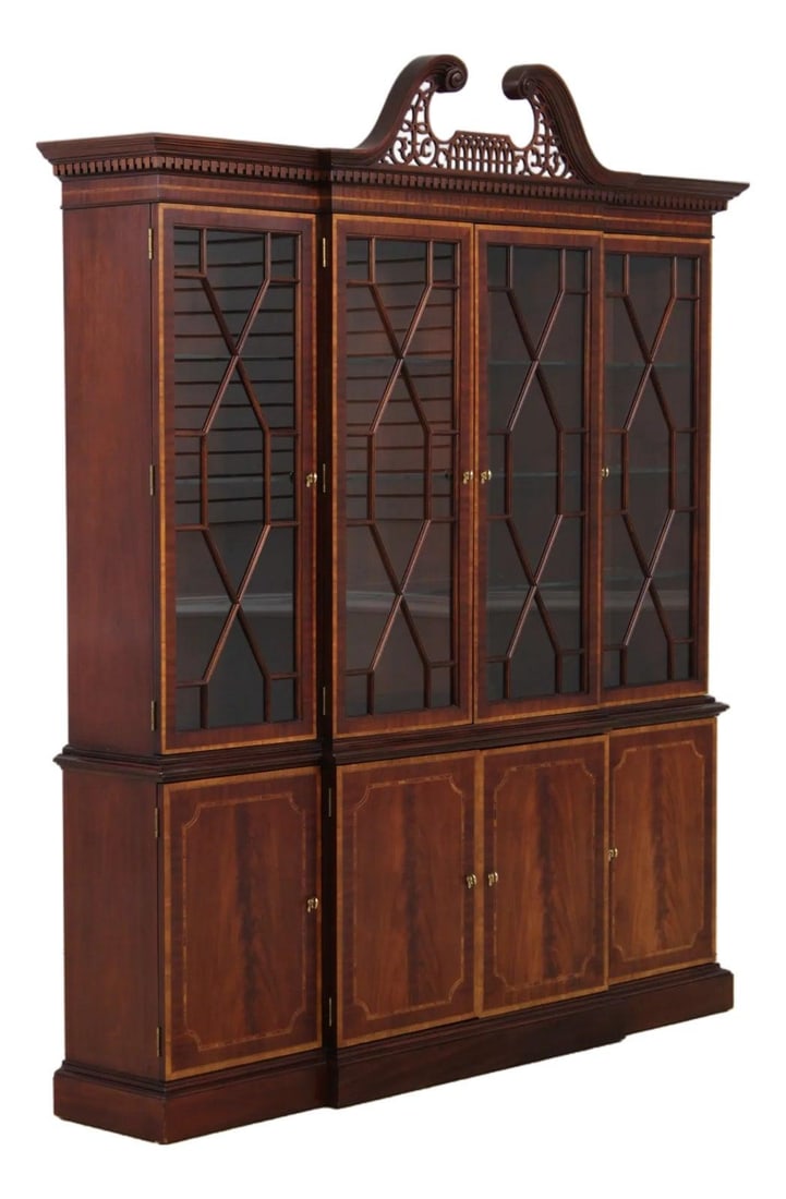 Flame Mahogany Federal Style Four Door Breakfront Bookcase with Brass Hardware (1 of 10)