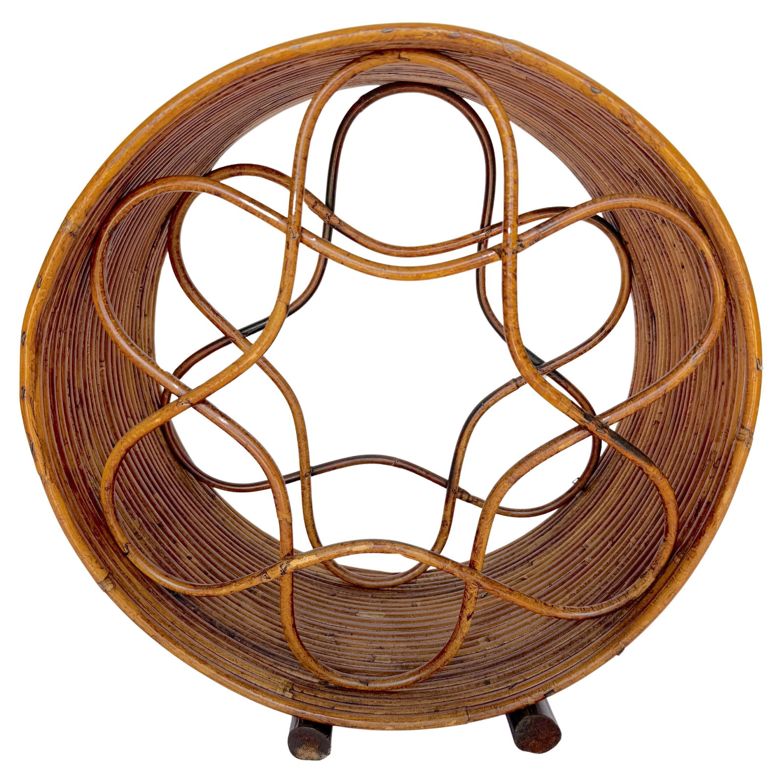 Vintage 1970s Boho Rattan Circular 6 Bottle Wine Caddy Rack (1 of 7)
