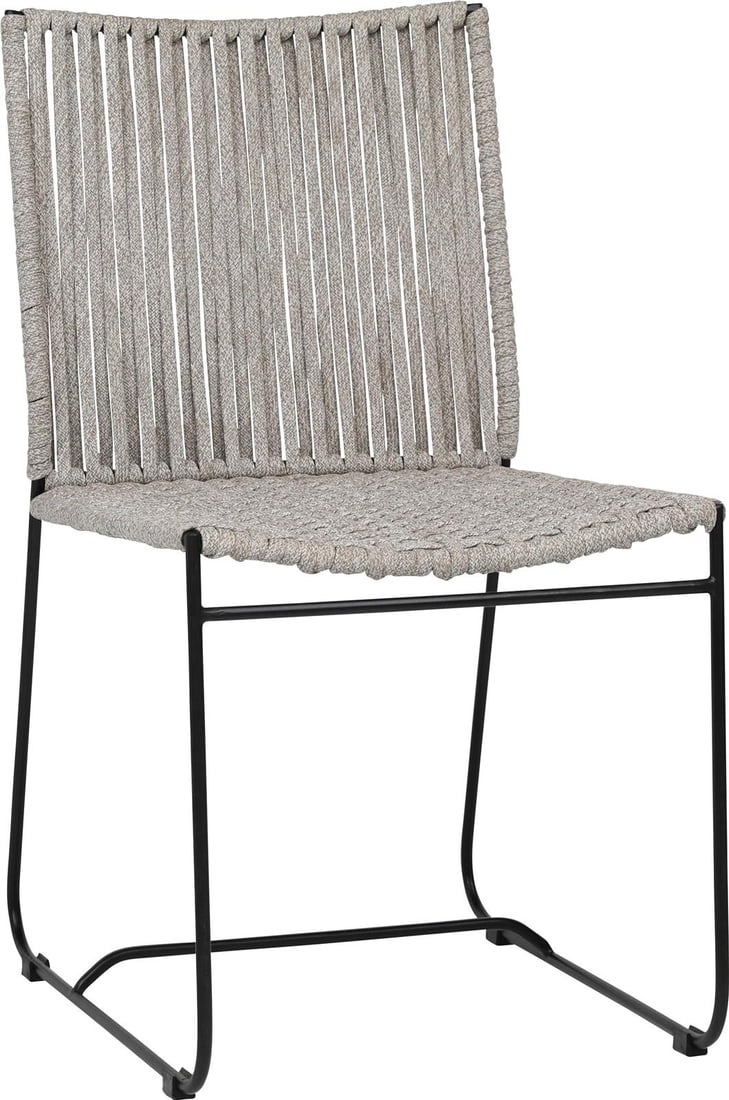 Abel Outdoor Dining Chair Black Powder Coated Rope Frame: Abel Outdoor Dining Chair Black Powder Coated Rope Frame Experience outdoor elegance with the Stylish Abel Chair, designed for comfort and relaxation. This chair features a durable iron frame wrapped 