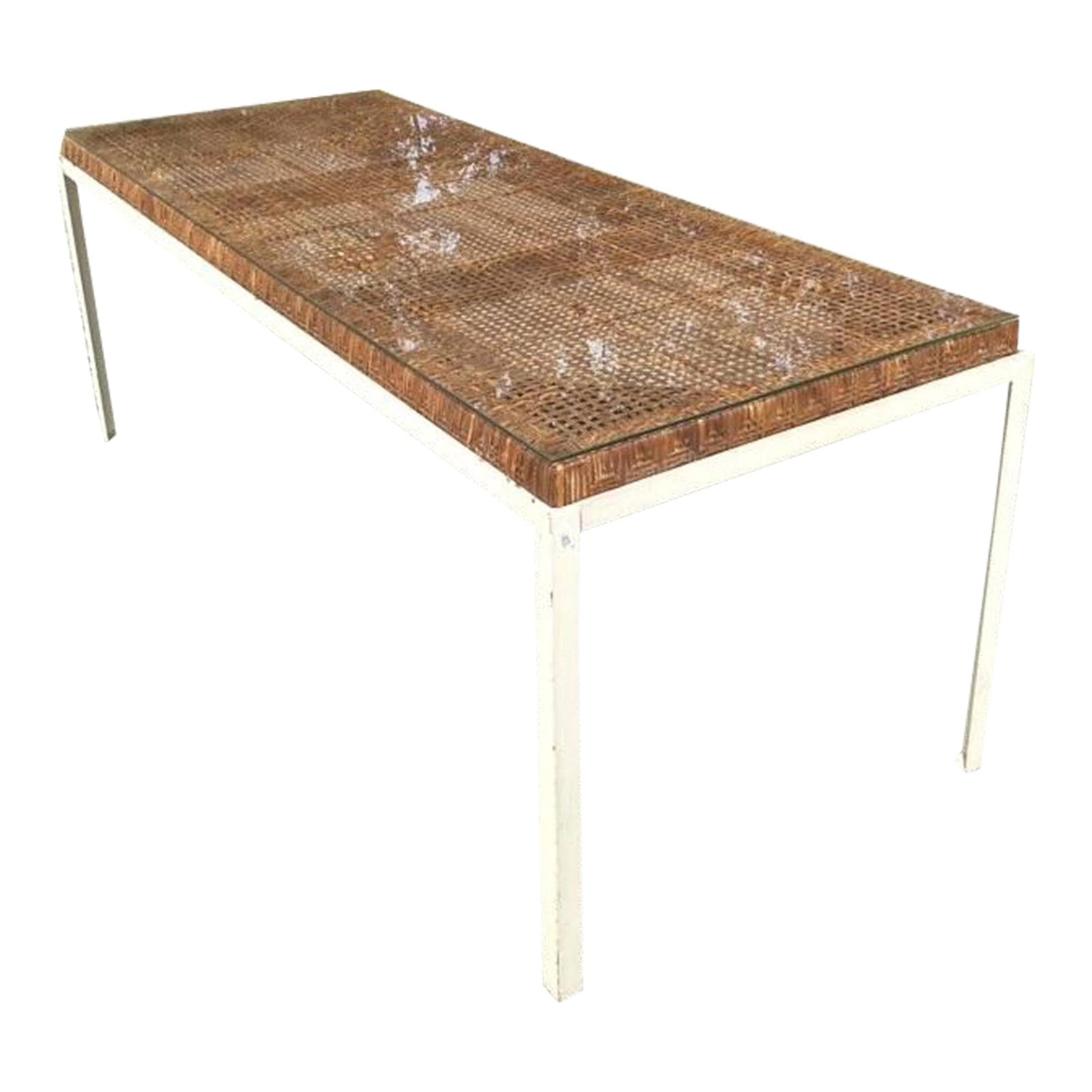 Vintage Coastal Dining Table by Danny Ho Fong for Trop-Cal Rattan Top: Vintage Coastal Dining Table by Danny Ho Fong for Trop-Cal Rattan Top Embrace laid-back elegance with this Vintage Coastal Dining Table designed by Danny Ho Fong for Trop-Cal. This stunning table show