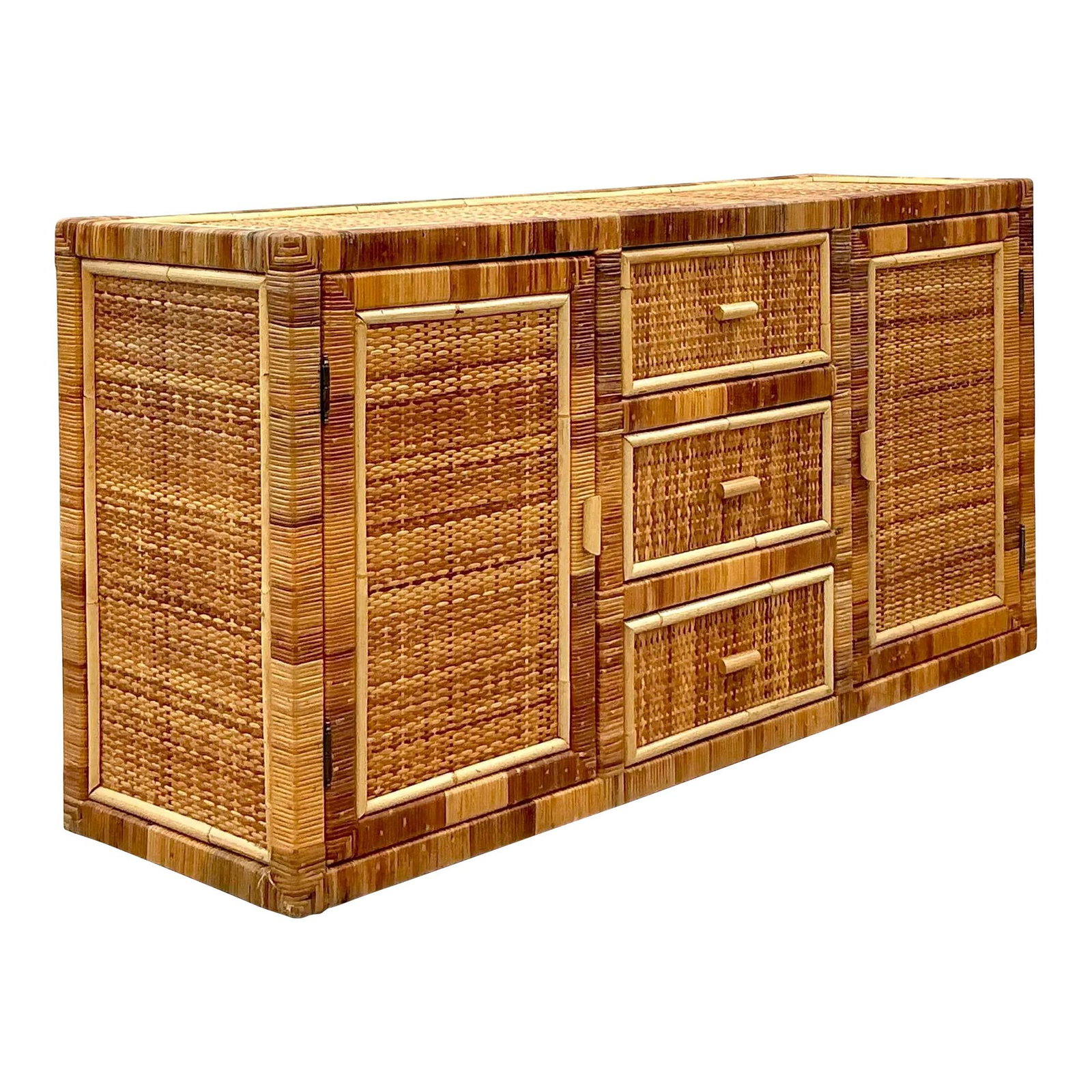 Vintage Rattan Credenza Coastal Elegance 60in Chocolate: Vintage Rattan Credenza Coastal Elegance 60in Chocolate Elevate your home decor with this Vintage Coastal Wrapped Rattan Credenza, designed to bring a touch of relaxed coastal elegance to your interio