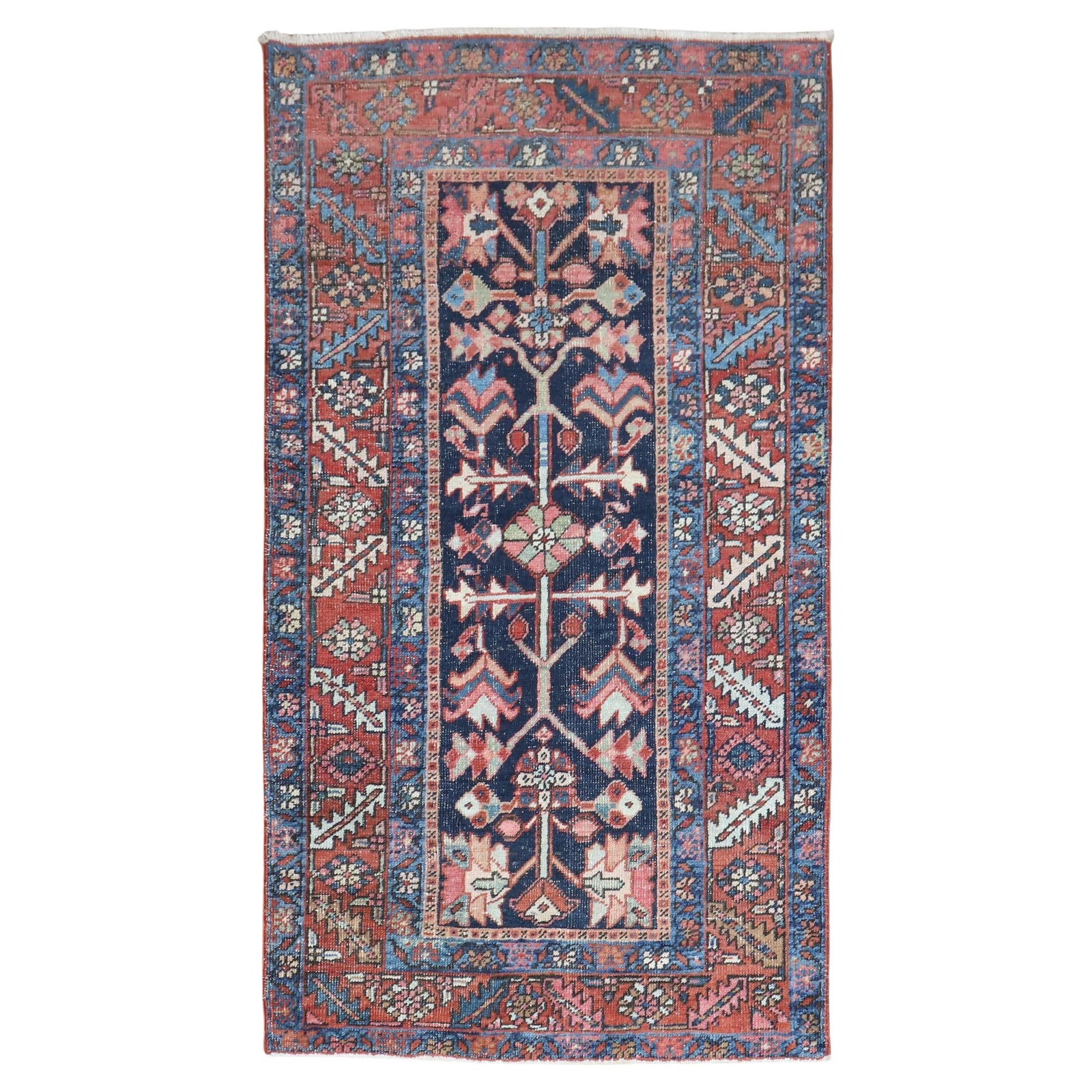 Zabihi Collection Antique Persian Navy Heriz Runner Rug 2'11'' x 5'3'': Zabihi Collection Antique Persian Navy Heriz Runner Rug 2'11'' x 5'3'' This exquisite antique Persian Heriz runner showcases a captivating all-over geometric motif set against a rich navy blue