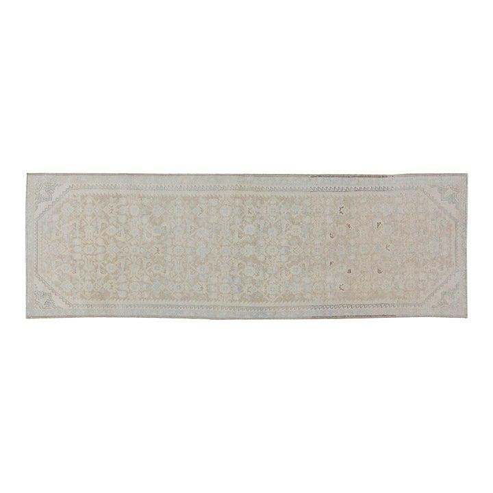 Hand-Knotted Wool Anatolian Runner Rug 2'7" x 8'4" Vintage Turkish: Hand-Knotted Wool Anatolian Runner Rug 2'7" x 8'4" Vintage Turkish This vintage Turkish Anatolian rug is hand-knotted from wool, showcasing traditional craftsmanship with a contemporary design influen