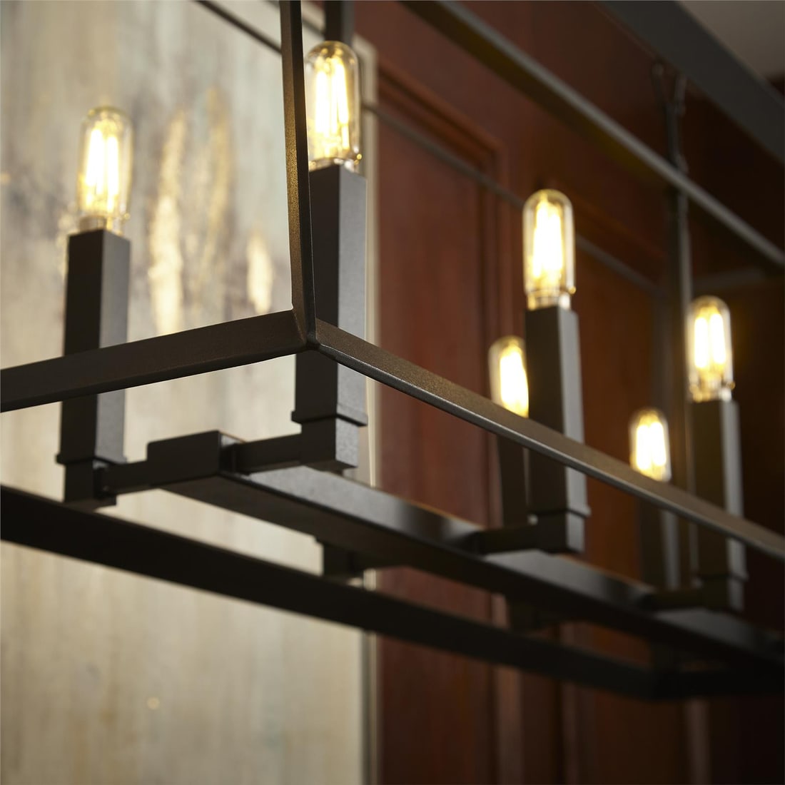 Cyan Hyperion Noir Eight-Light Geometric Island Pendant Light: Cyan Hyperion Noir Eight-Light Geometric Island Pendant Light Illuminate your space with the elegant Hyperion Noir Eight-Light Island Pendant Light, designed to bring a touch of sophistication to any 