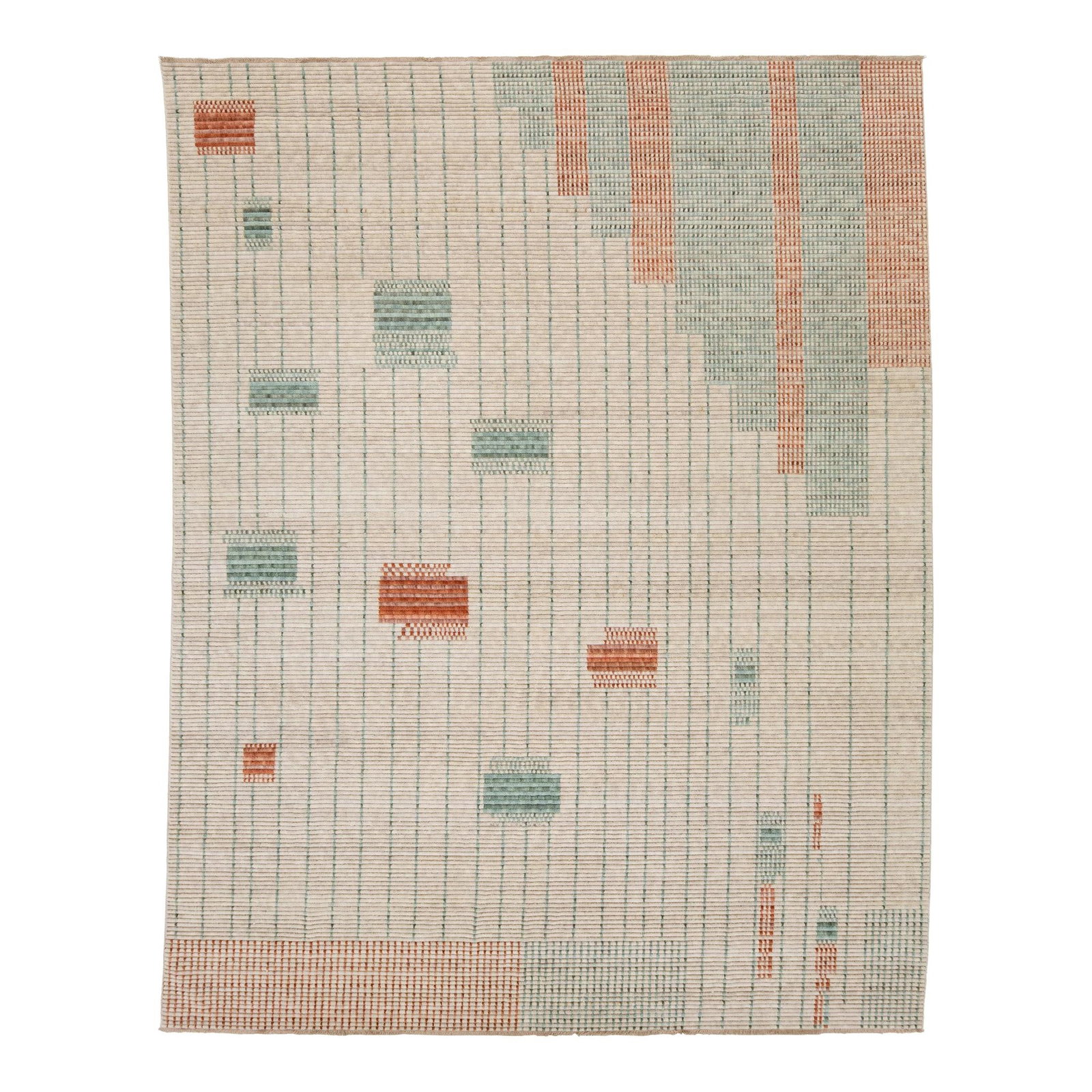 Hand Loomed Beige Wool Rug 9'1 x 11'8 Geometric Design: Hand Loomed Beige Wool Rug 9'1 x 11'8 Geometric Design Enhance your living space with this stunning hand-loomed modern wool rug. Featuring an elegant light beige background, it showcases an intricate 
