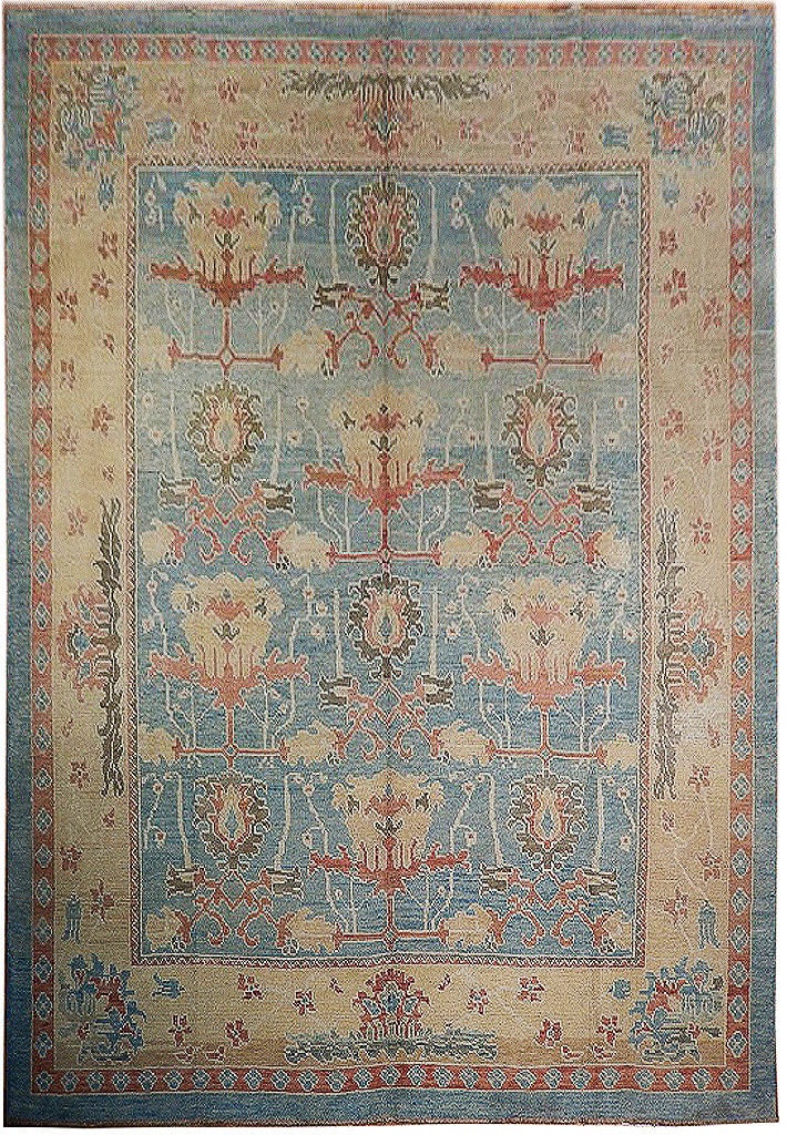 11' x 14.8' Grey Semi-Antique Oushak Area Rug Handwoven Wool: 11' x 14.8' Grey Semi-Antique Oushak Area Rug Handwoven Wool Free continental US Shipping Transform your living space with the exquisite 11' x 14.8' Blue Large Semi-Antique Oushak Rug. This stunning a