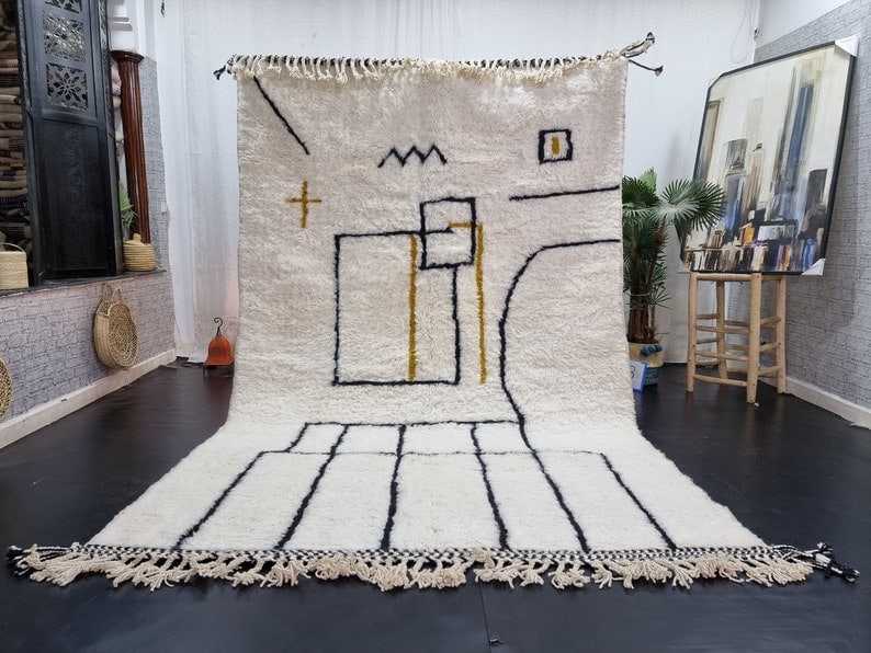 Handmade Moroccan Berber Wool Rug Soft White Black Pattern 9.84 x 6.56 ft: Handmade Moroccan Berber Wool Rug Soft White Black Pattern 9.84 x 6.56 ft Enhance your living space with this Beautiful Soft White & Black Handmade Moroccan Berber Wool Area Rug. Expertly handwoven in