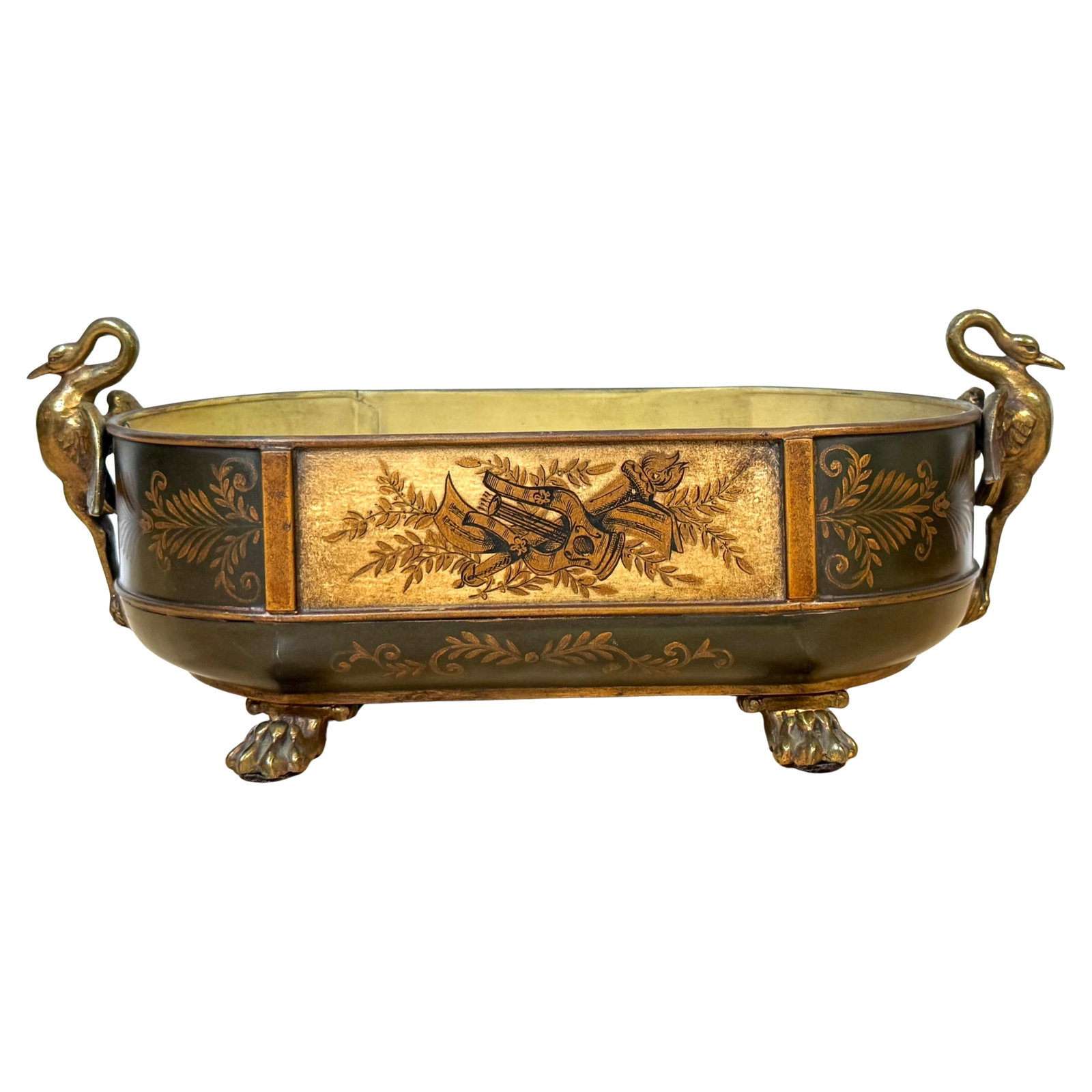 Louis XVI Neoclassical French Tole Planter by Plummer Ltd NY: Louis XVI Neoclassical French Tole Planter by Plummer Ltd NY This exquisite French Tole planter embodies the elegance of the Louis XVI Neoclassical style. Crafted in the 1950s, it features a stunning 