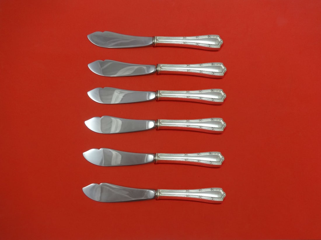 Alvin Francis I Sterling Silver 6pc Trout Knife Set Custom Made: Alvin Francis I Sterling Silver 6pc Trout Knife Set Custom Made This exquisite 6-piece trout knife set features the elegant Francis I pattern by Alvin, crafted from high-quality sterling silver with h