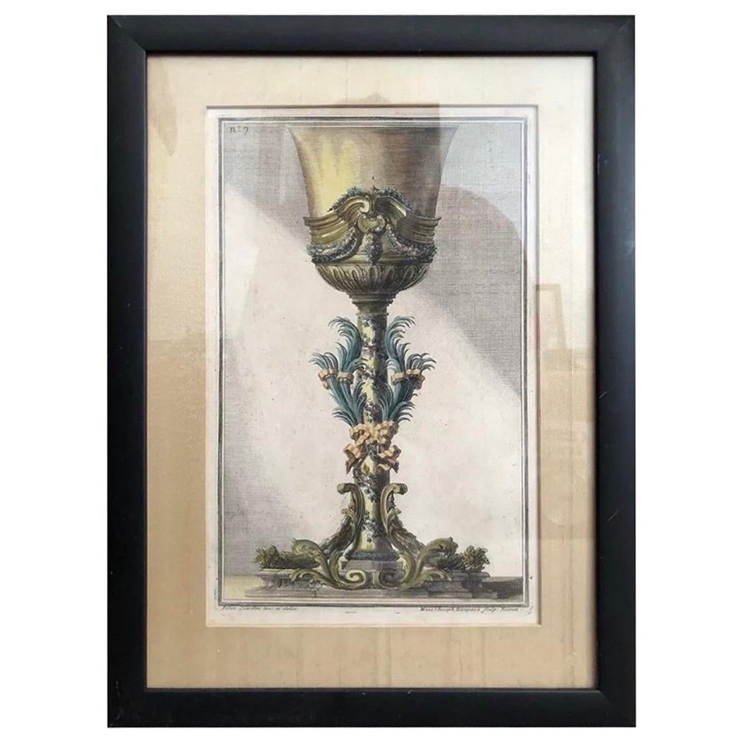18th Century Royal Cup Etching by Giardini and Limpach Framed: 18th Century Royal Cup Etching by Giardini and Limpach Framed This exquisite 18th Century Antique Royal Cup etching by Ioan Giardini and Maxi Joseph Limpach showcases a remarkable piece of history. Th