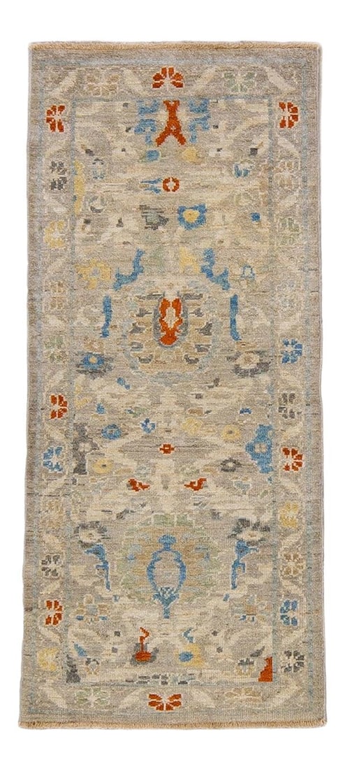Beige Floral Handmade Sultanabad Wool Runner 2'8 x 6'2: Beige Floral Handmade Sultanabad Wool Runner 2'8 x 6'2 Enhance your space with this stunning modern Sultanabad hand-knotted wool runner. Featuring a soft beige field adorned with a vibrant all-over