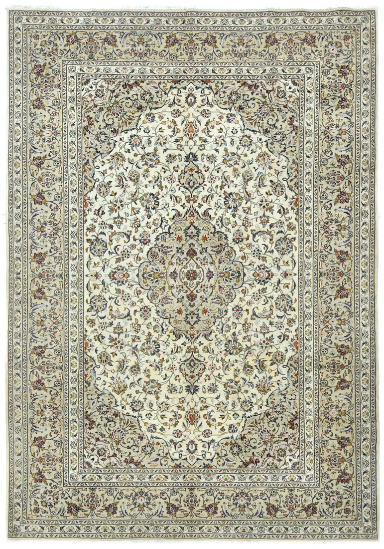 Vintage 8x11 ft Hand-Knotted Cream Wool Oriental Area Rug: Vintage 8x11 ft Hand-Knotted Cream Wool Oriental Area Rug Elevate your living space with this stunning vintage cream wool Oriental rug, ideal for both living rooms and dining areas. Featuring a beauti