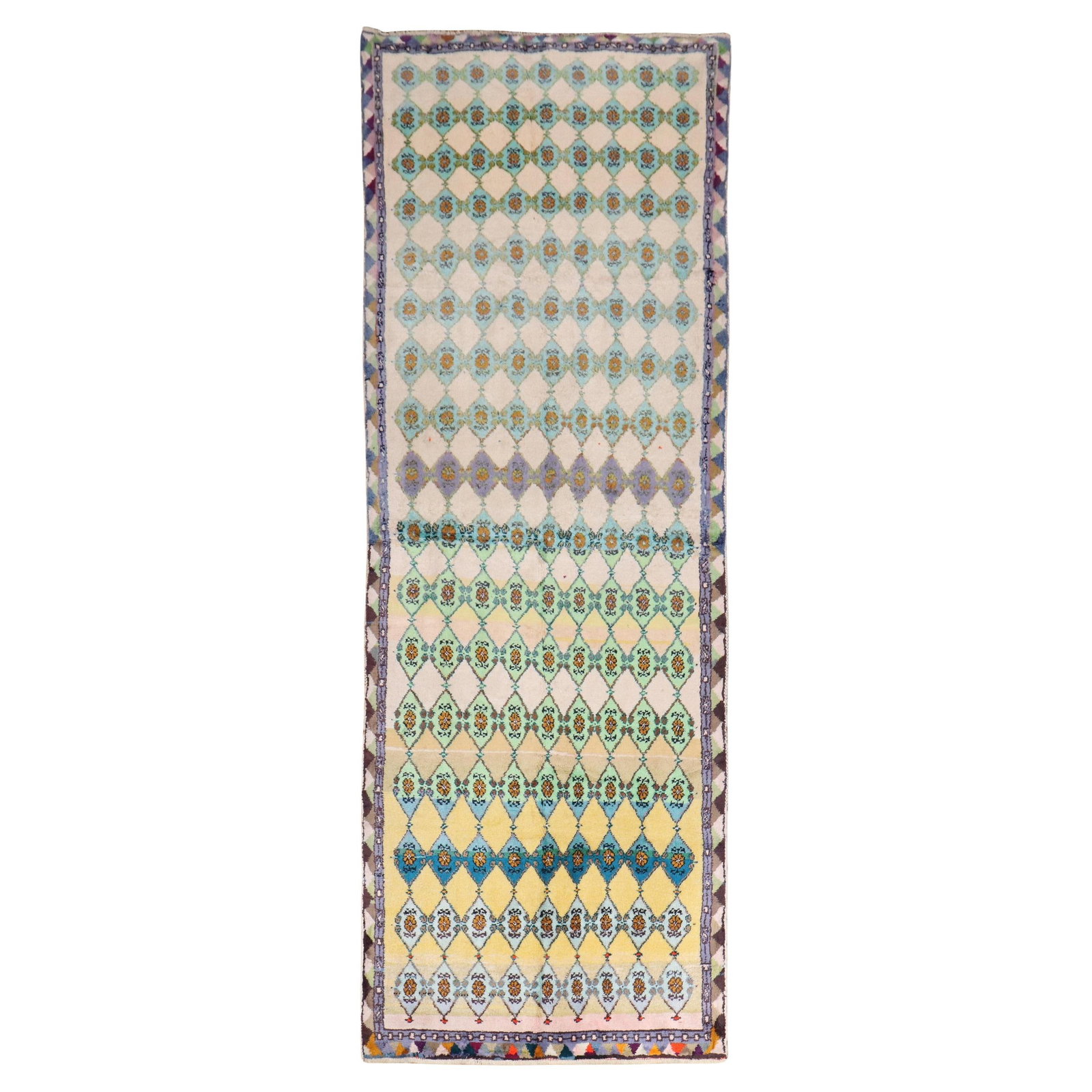 Zabihi Collection Vintage Persian Art Deco Runner 39 x 111 in: Zabihi Collection Vintage Persian Art Deco Runner 39 x 111 in Explore the elegance of the Zabihi Collection Vintage Persian Deco Runner, a stunning hand-knotted piece that showcases the artistry of mi