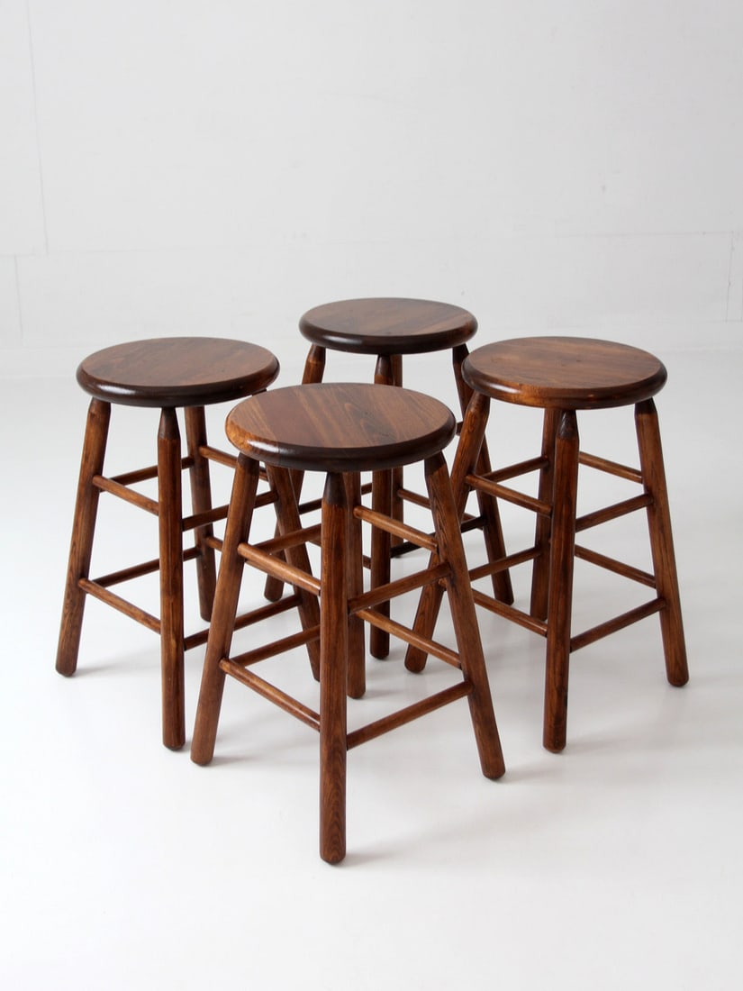 Four Rustic 24 Inch Wooden Counter Stools for Farmhouse Decor Set Of 4 (1 of 14)
