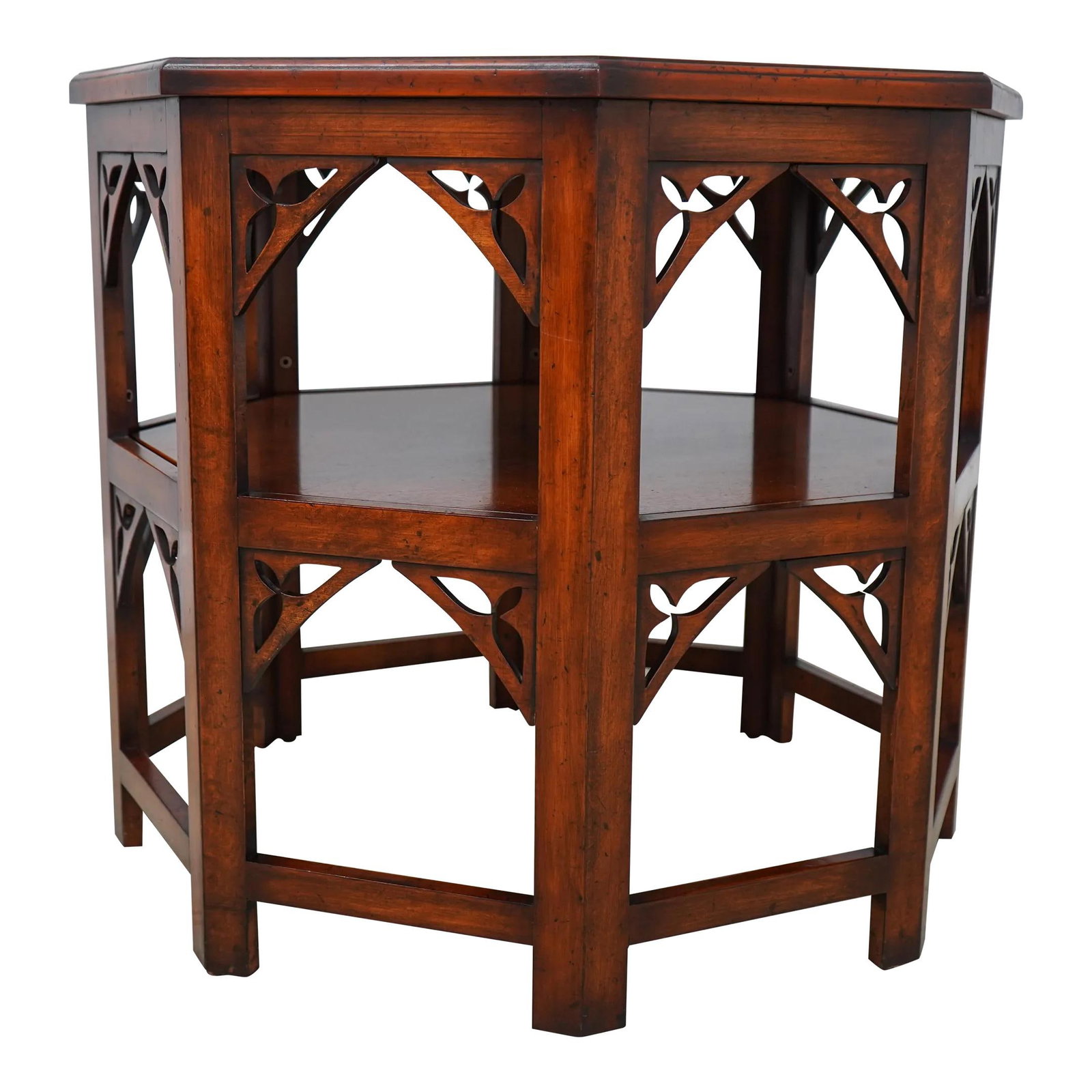 Elegant Burl Walnut Octagonal Lamp Table with Adjustable Shelf (1 of 10)