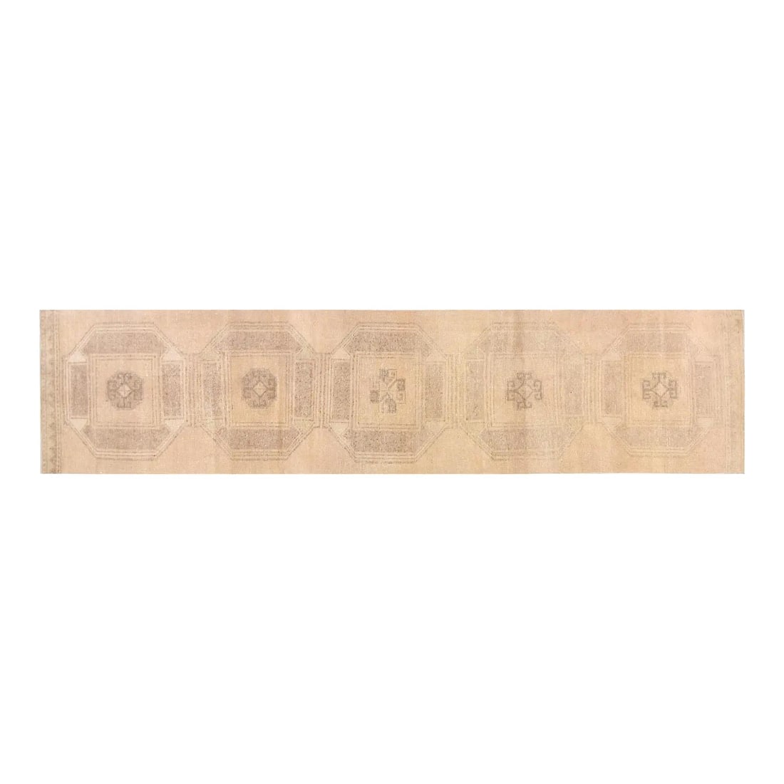 Hand-Knotted Wool Anatolian Rug in Tan 2'8" x 12' Vintage Turkish Carpet (1 of 4)