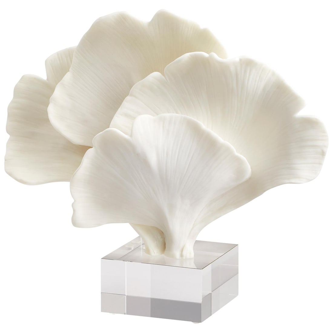 Cyan Coastal Style White Palm Sculpture 13.75H: Cyan Coastal Style White Palm Sculpture 13.75H Enhance your coastal decor with this stunning Tranquil White Palm Accent Piece. Crafted from crystal resin, this sculpture features a serene palm design 