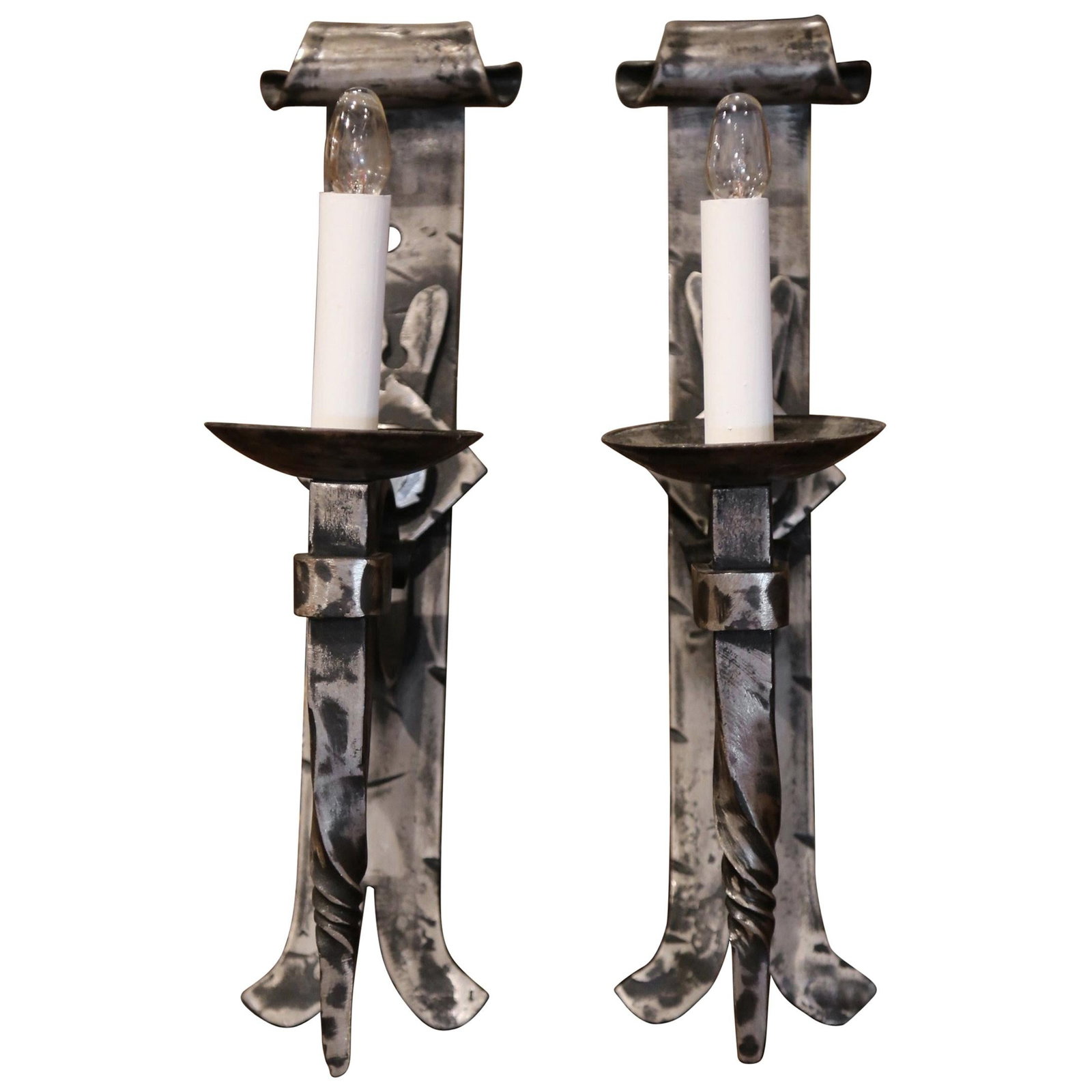 Gothic Pair of Early 20th Century Forged Iron Wall Sconces Set of 2 (1 of 9)