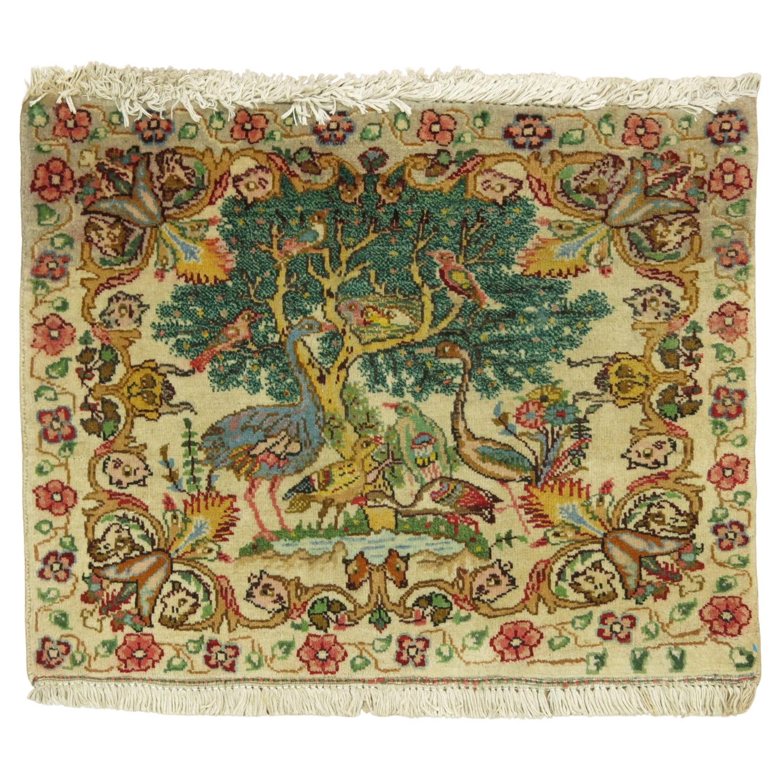 Zabihi Vintage Persian Tabriz Pictorial Rug 22 x 25 Inches: Zabihi Vintage Persian Tabriz Pictorial Rug 22 x 25 Inches Immerse your space in the beauty of this Vintage Tabriz Pictorial Rug, a stunning piece that showcases the artistry of Persian craftsmanship.