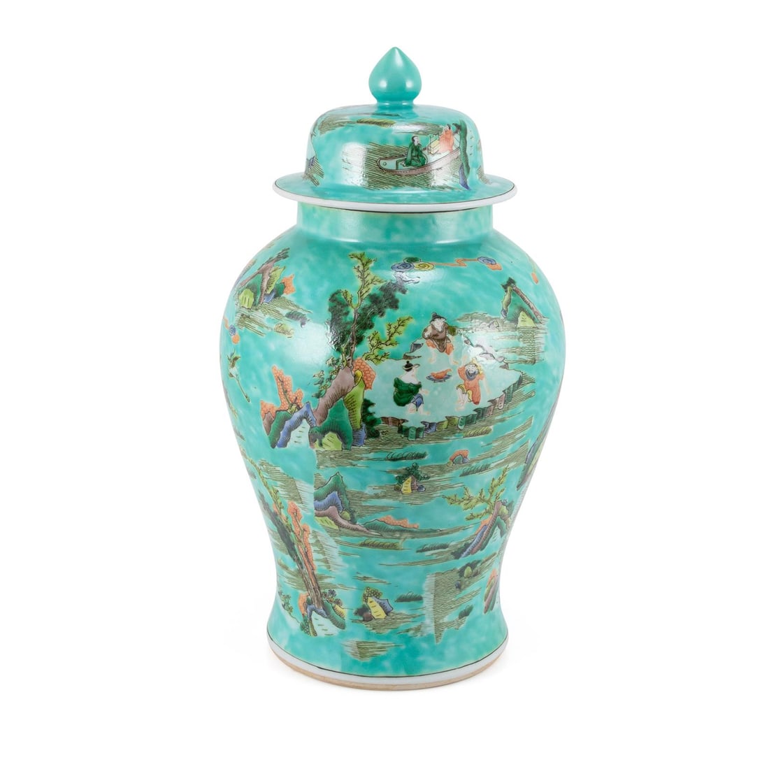 Handmade Green Ceramic Temple Jar with Landscape Design: Handmade Green Ceramic Temple Jar with Landscape Design This exquisite handmade green temple jar showcases intricate landscape details, making it a stunning decorative piece for any setting. Crafted f