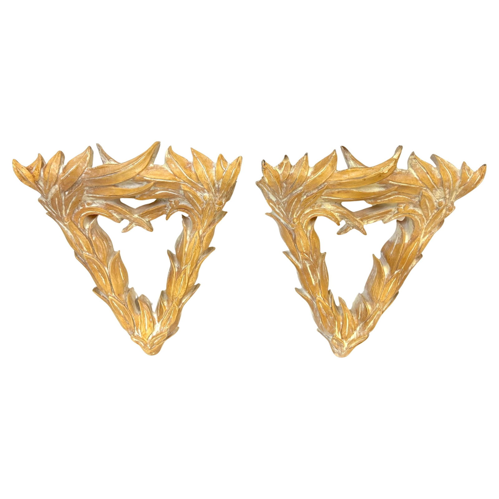 Set of Two Palmette Wall Shelves in the Style of Serge Roche: Set of Two Palmette Wall Shelves in the Style of Serge Roche This pair of palmette-form wall brackets is crafted in the style of Serge Roche, reflecting the expressive and sculptural aesthetics of mid