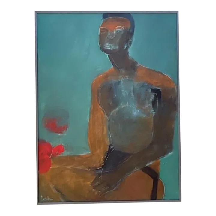 Vintage Boho Abstract Oil Painting on Canvas 30.25x40.25: Vintage Boho Abstract Oil Painting on Canvas 30.25x40.25 Elevate your art collection with this Vintage Boho Abstract Figural Oil on Canvas Painting. This stunning piece showcases vibrant colors and ex