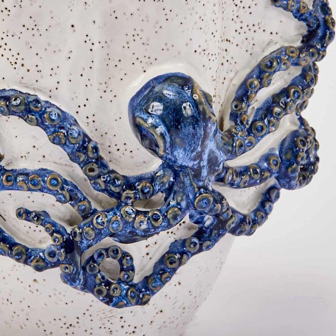 Handmade Nautical Octopus Vase Blue and White 9.5H 10W 10D (1 of 1)