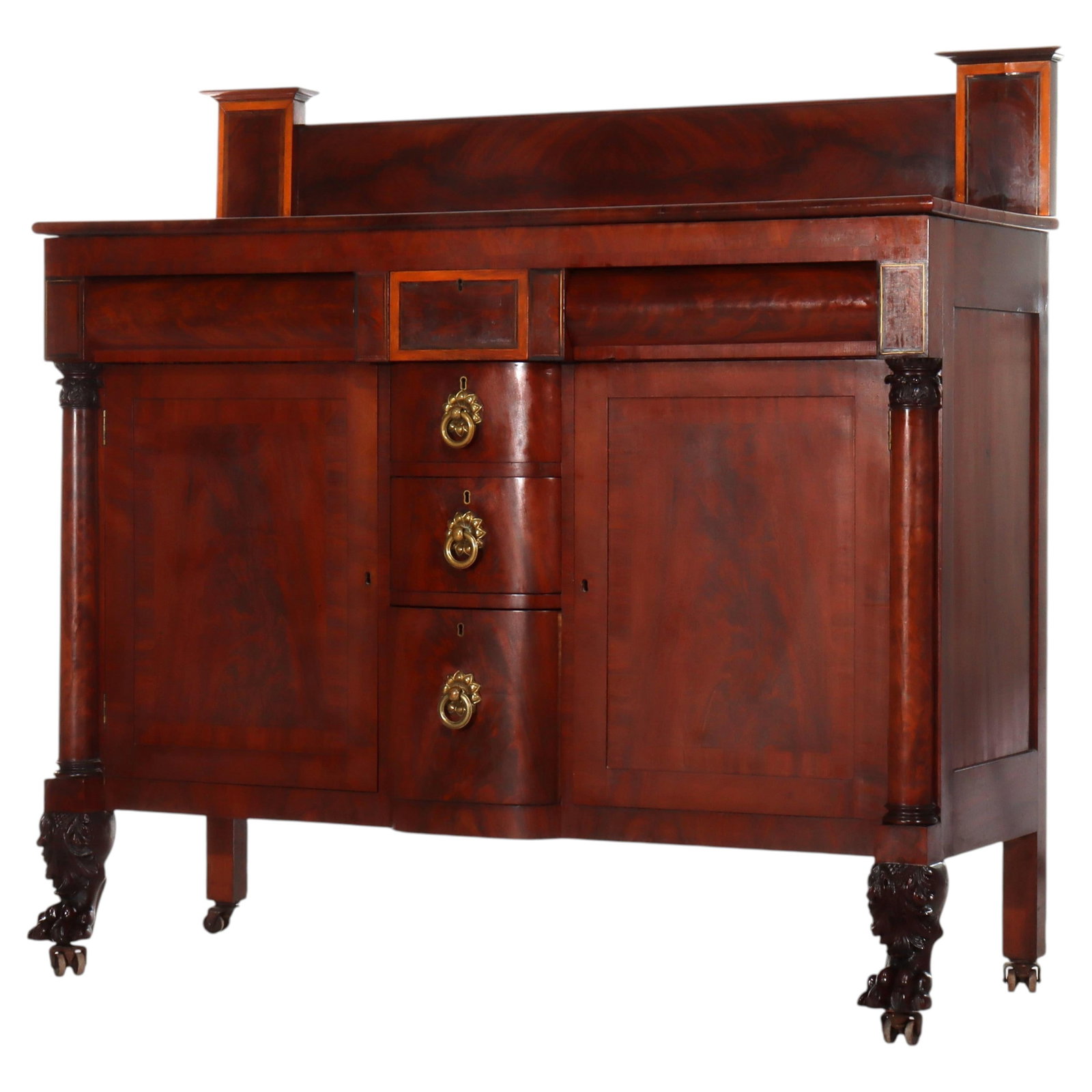 American Empire Classical Flame Mahogany Sideboard With Bronze Pulls Circa 1840 (1 of 18)