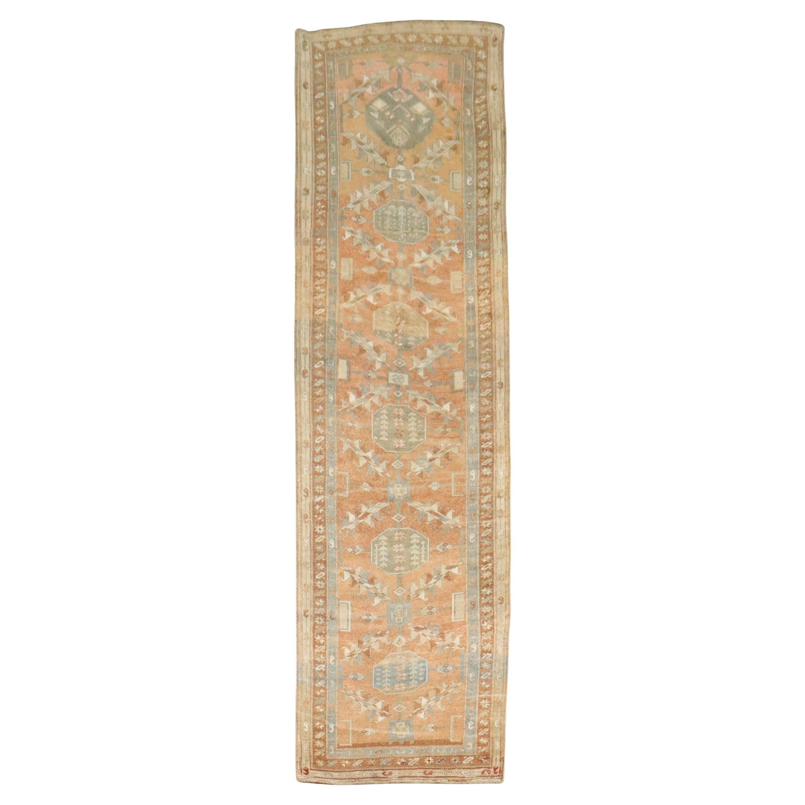 Zabihi Collection Hand-Woven Apricot Persian Runner 44 x 149 in: Zabihi Collection Hand-Woven Apricot Persian Runner 44 x 149 in Introducing the Zabihi Collection Apricot Northwest Persian Runner, an exquisite hand-woven piece that showcases the artistry of 20th-ce