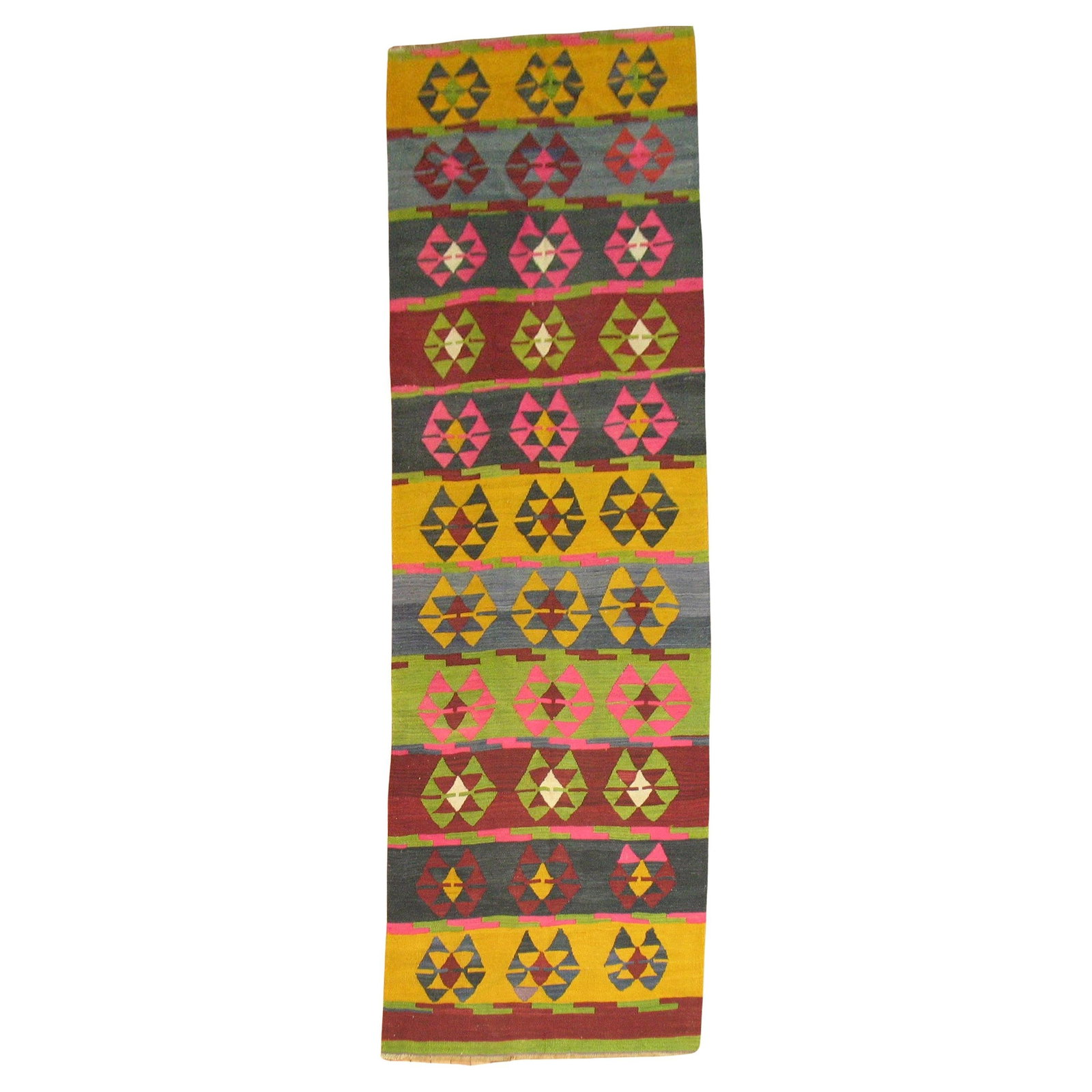 Zabihi Vintage Turkish Kilim Runner 36 x 131 Wool Hand-Knotted: Zabihi Vintage Turkish Kilim Runner 36 x 131 Wool Hand-Knotted This vintage Turkish Kilim runner showcases exquisite craftsmanship from the mid-20th century, featuring a beautiful Navajo style. Hand-k