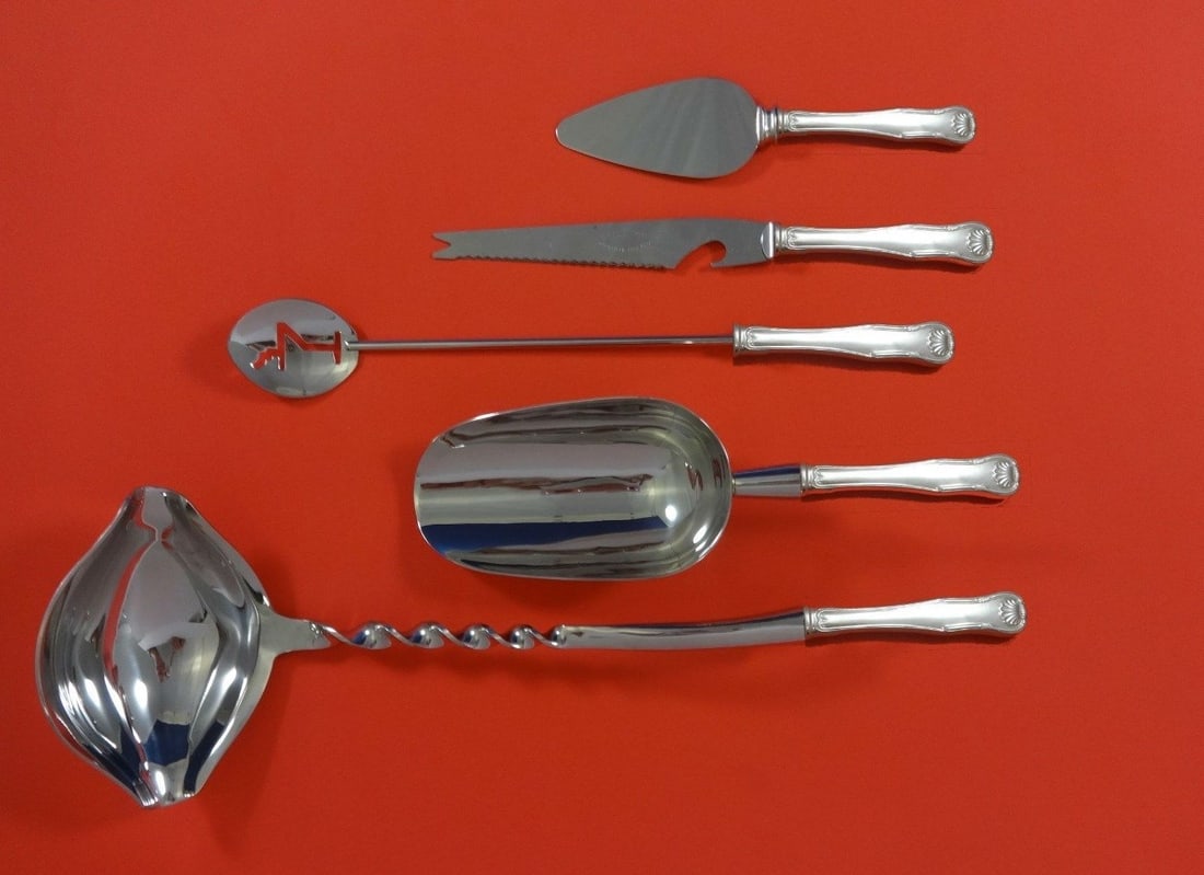 5pc King by Kirk Sterling Silver Cocktail Serving Set Custom Made: 5pc King by Kirk Sterling Silver Cocktail Serving Set Custom Made Elevate your cocktail parties with the King by Kirk Sterling Silver Cocktail Party Bar Serving Set. This exquisite 5-piece custom-made