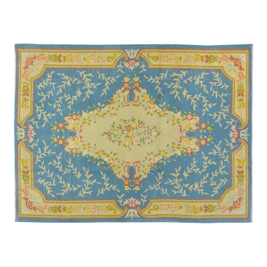 4'9 x 6'4 Hand Knotted Wool Chinese Art Deco Area Rug: 4'9 x 6'4 Hand Knotted Wool Chinese Art Deco Area Rug This vintage Chinese Art Deco rug is hand-knotted from wool, showcasing traditional craftsmanship with a modern design sensibility. The rug featur