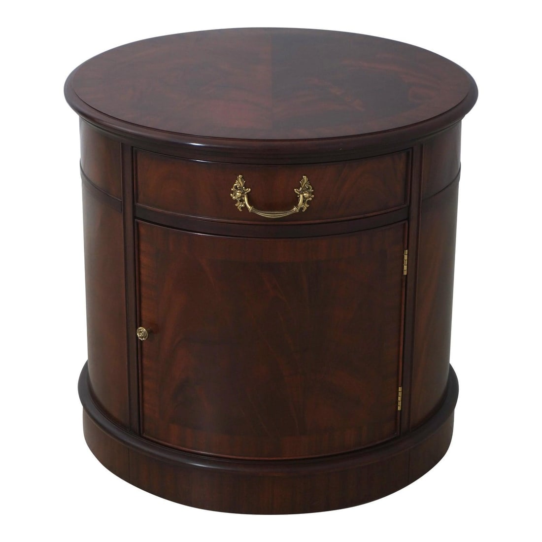 Mahogany Drum Side Table with Inlay and Brass Hardware (1 of 10)