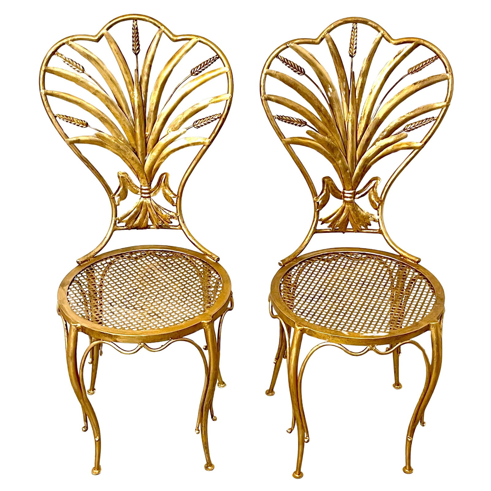 S. Salvadori Italian Hollywood Regency Wheat Sheaf Chairs Set of 2: S. Salvadori Italian Hollywood Regency Wheat Sheaf Chairs Set of 2 Elevate your interior with this stunning pair of Italian Hollywood Regency Wheat Sheaf Chairs designed by S. Salvadori of Firenze. Th