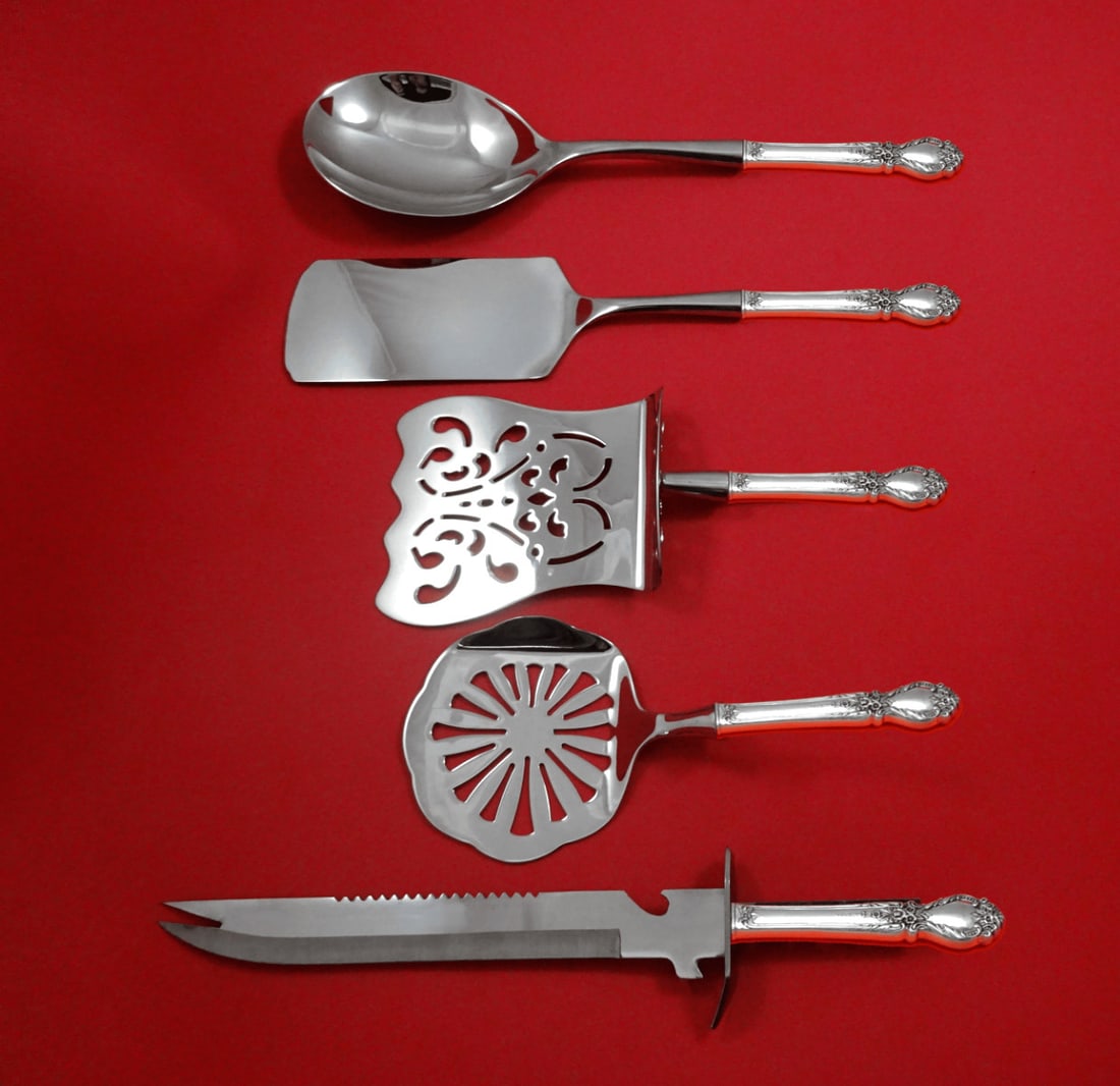 International Sterling Silver Brocade 5pc Brunch Serving Set: International Sterling Silver Brocade 5pc Brunch Serving Set Enhance your brunch gatherings with this exquisite 5-piece Serving Set from the Brocade pattern by International Sterling. Crafted from hig