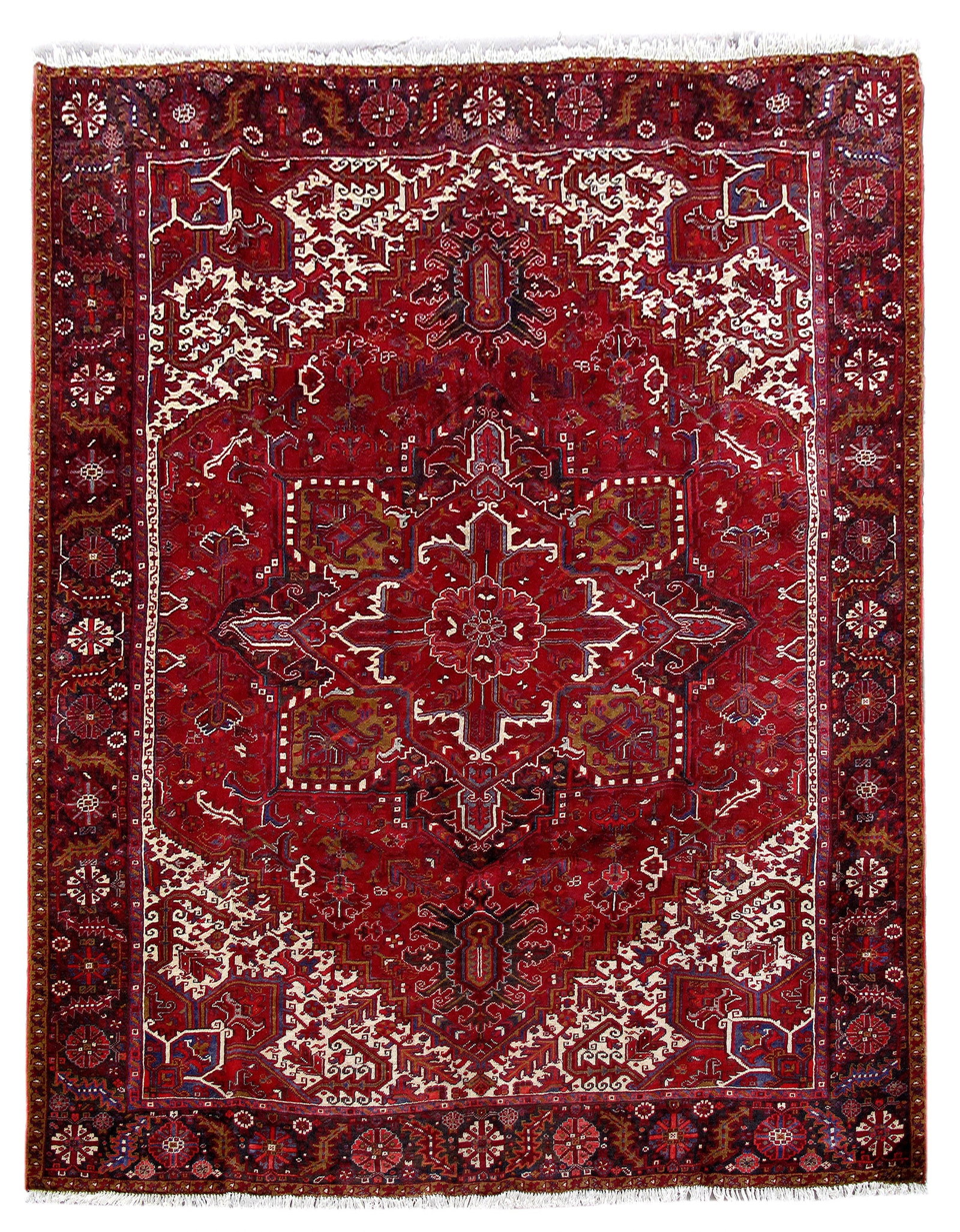9.7 x 11.9 Hand-Knotted Persian Heriz Area Rug in Red: 9.7 x 11.9 Hand-Knotted Persian Heriz Area Rug in Red Free continental US Shipping Enhance your living space with this exquisite hand-knotted Persian Heriz rug, measuring 9' 7" x 11' 9". Crafted by sk