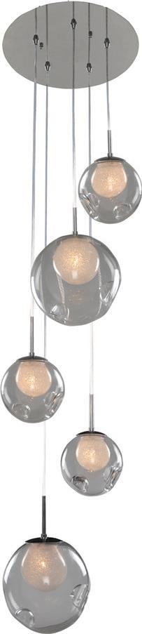 Kalco Meteor 5-Light Pendant in Calcite Chrome, Dimmable Indoor Lighting: Kalco Meteor 5-Light Pendant in Calcite Chrome, Dimmable Indoor Lighting Illuminate your space with the Contemporary Meteor 5 Light Pendant, a stylish and functional lighting fixture. This pendant fea