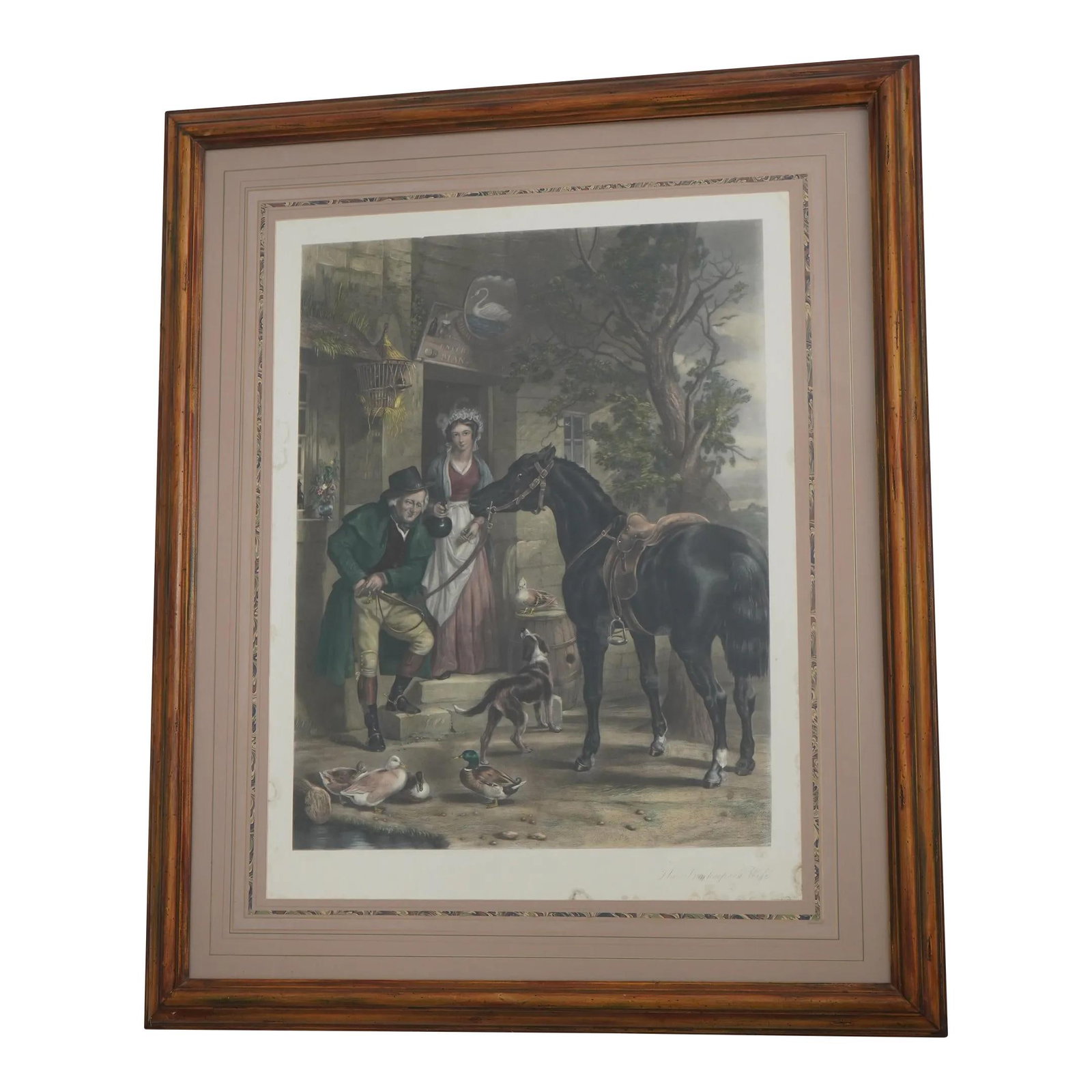 Vintage European Horse Engraving Professionally Framed 38x47: Vintage European Horse Engraving Professionally Framed 38x47 This exquisite vintage European color engraving of a horse showcases a captivating design that is over 100 years old. Professionally framed