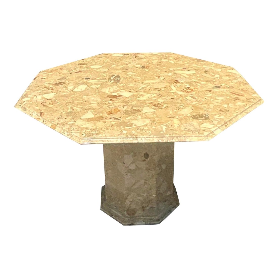 Vintage Italian Octagon Stone Dining Table Late 20th Century: Vintage Italian Octagon Stone Dining Table Late 20th Century Discover the exquisite Vintage Italian Octagon Stone Dining Table, a stunning fusion of Romanesque elegance and contemporary American desig